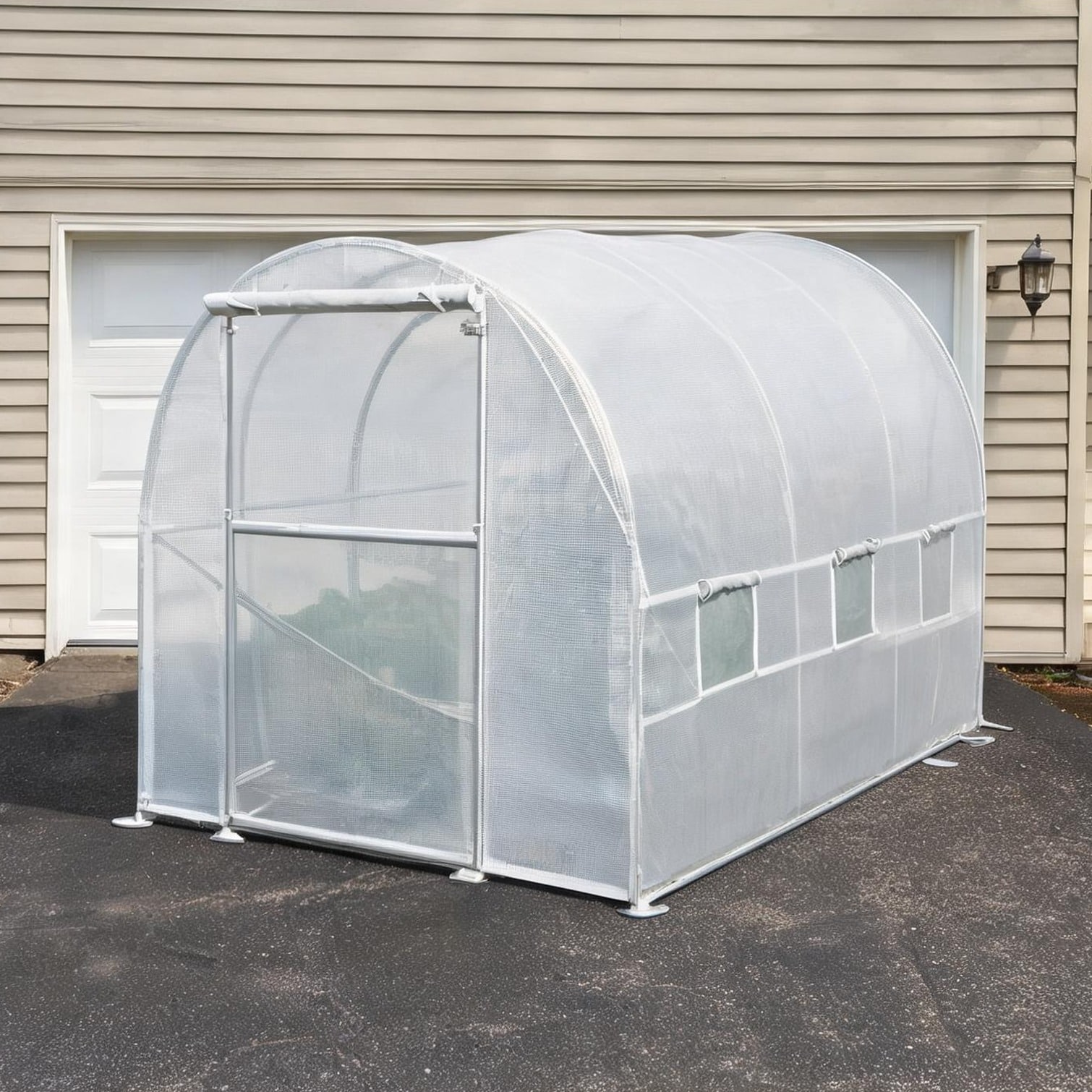 chillscreamni Crisp White Walk-In Greenhouse with Roll-Up Door and 6 Windows 14.6 x 6.6 x 6.6 in