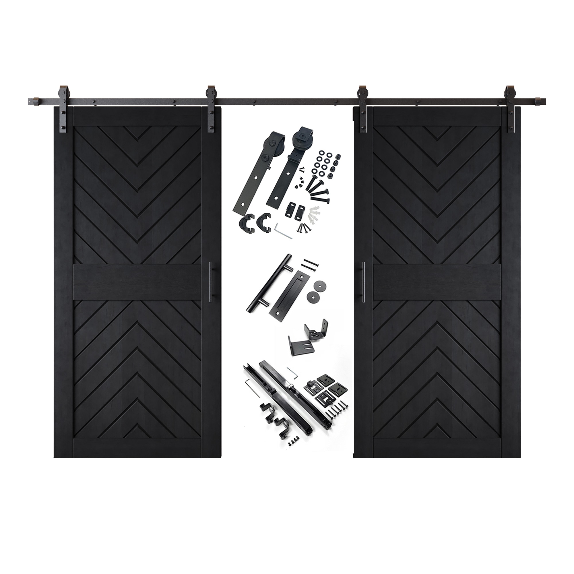HOMACER YT2H132C-JT4-3284-BK 32-in x 84-in Black Herringbone Pine Wood Solid core Double Barn Door (Hardware Included)