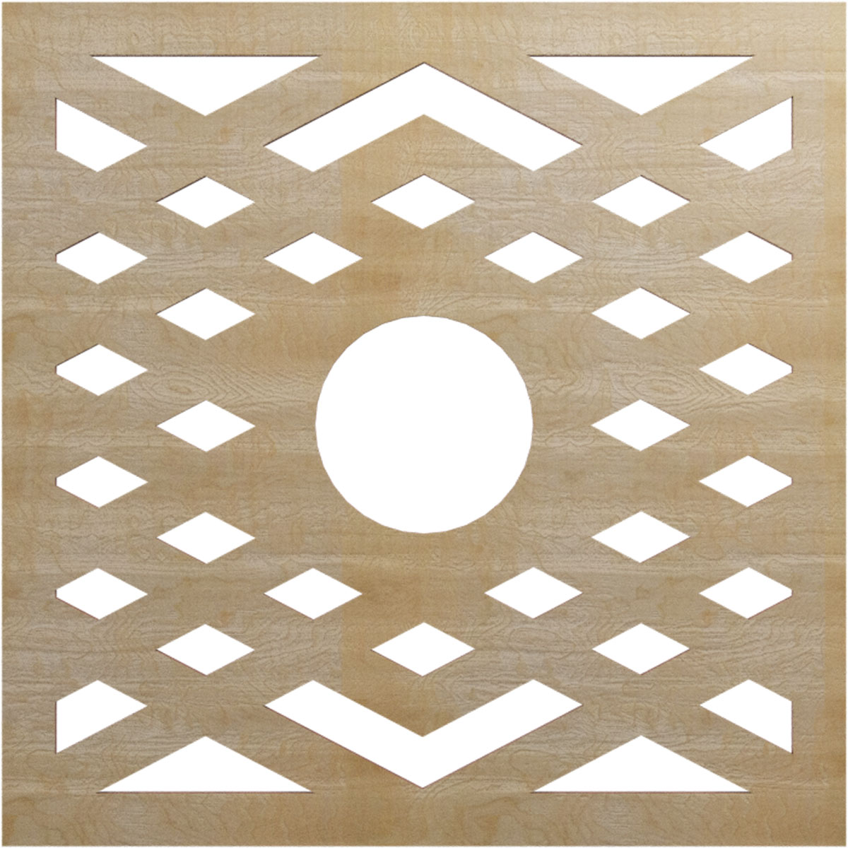 Ekena Millwork CMWP22X22X0375CHHI Chevron Fretwork Pierced 22-in W x 22-in L Architectural Hickory Wood Whole Ceiling Medallion