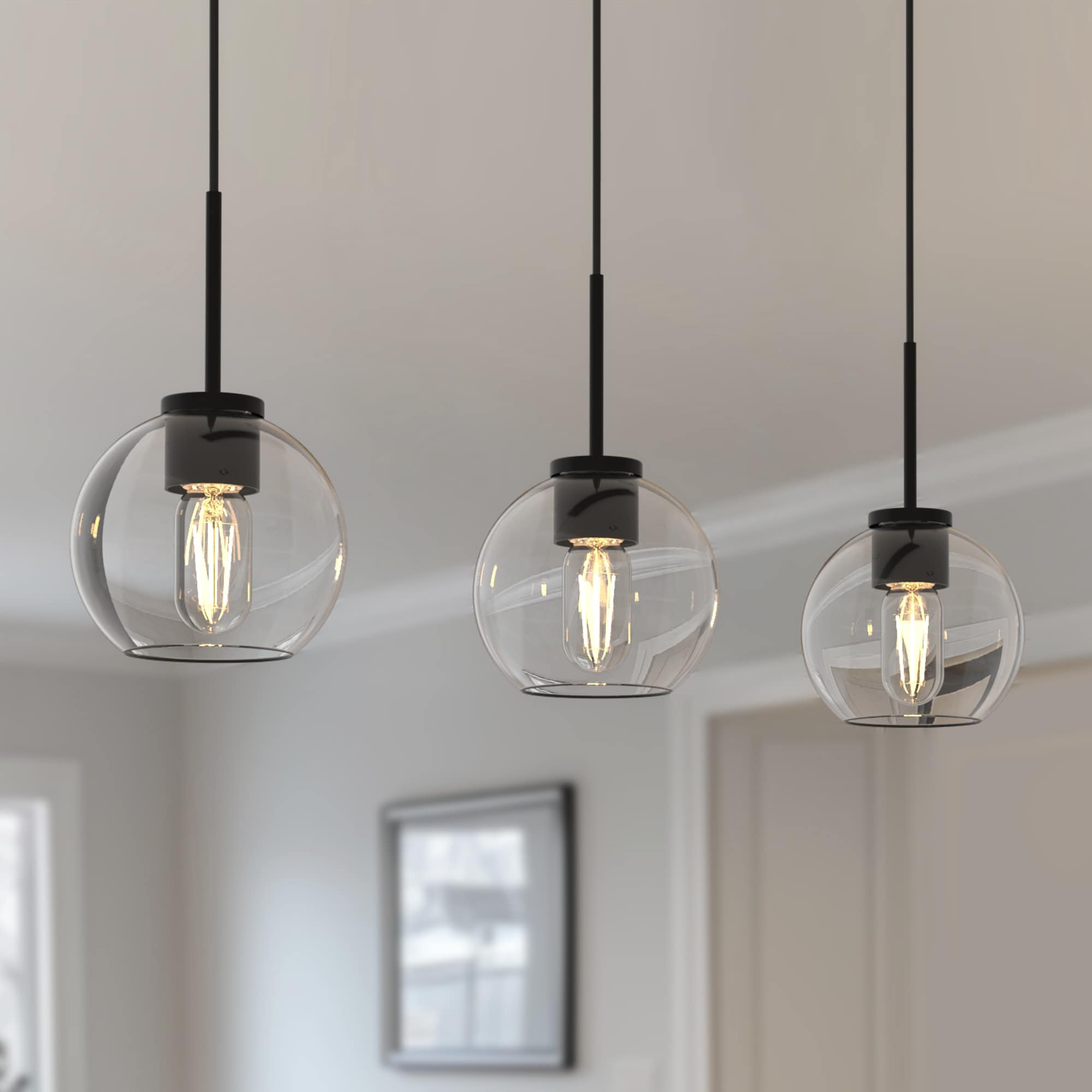 YANSUN LA-ZY-IP18501CBL-11 3 -Light Black Modern/contemporary Clear glass Globe Large Hanging Kitchen island light