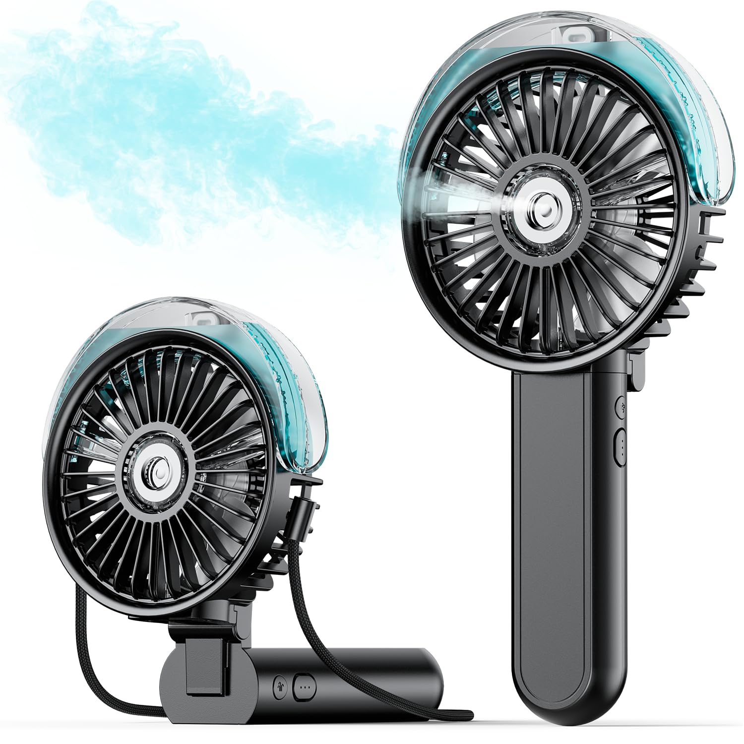 Adrinfly Portable Misting Fan 180 Degree Foldable Handheld Personal Fan with Mist Spray Three Speeds 30ml Water Tank for Travel Camping Home #LAD0627D002