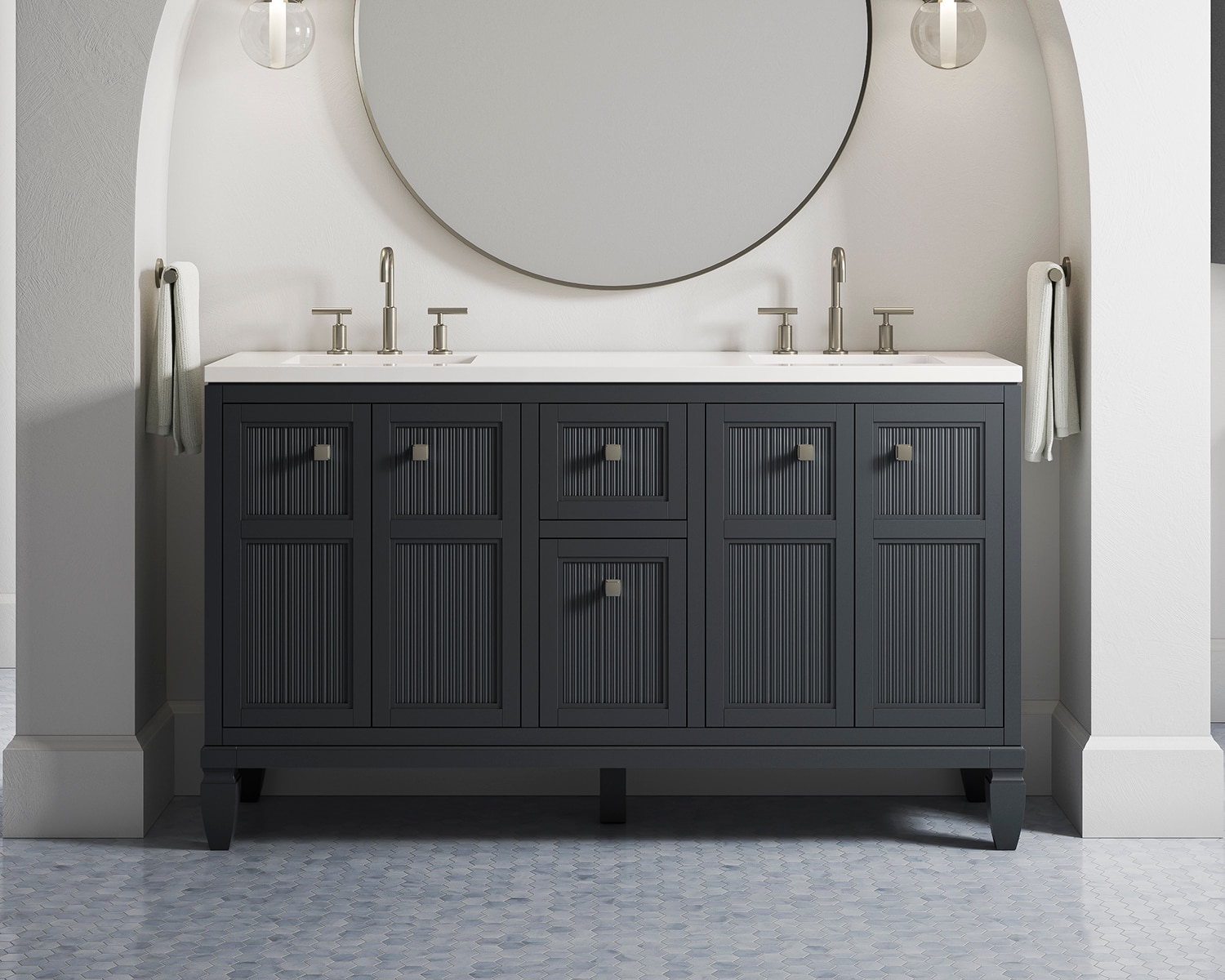 KOHLER Hearthaven 60-in Slate Grey Undermount Double Sink Bathroom ...