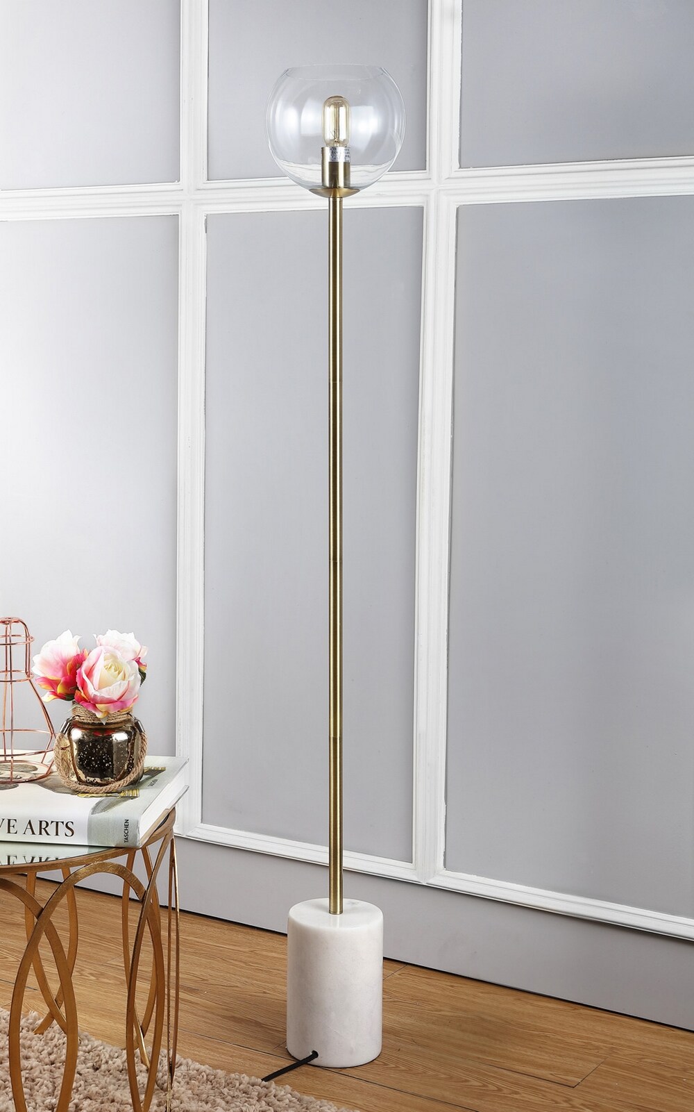 Bradley 61" Contemporary Gold & White Floor Lamp with Edison Bulb