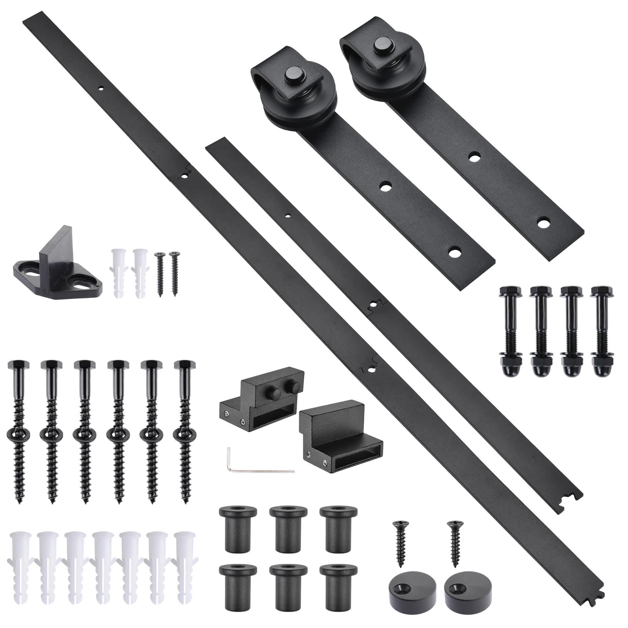 Yescom 06SDO017-200CM-06-LO 6.6 Feet Sliding Barn Door Hardware Kit Hang Style Track Rail for Single Door Black