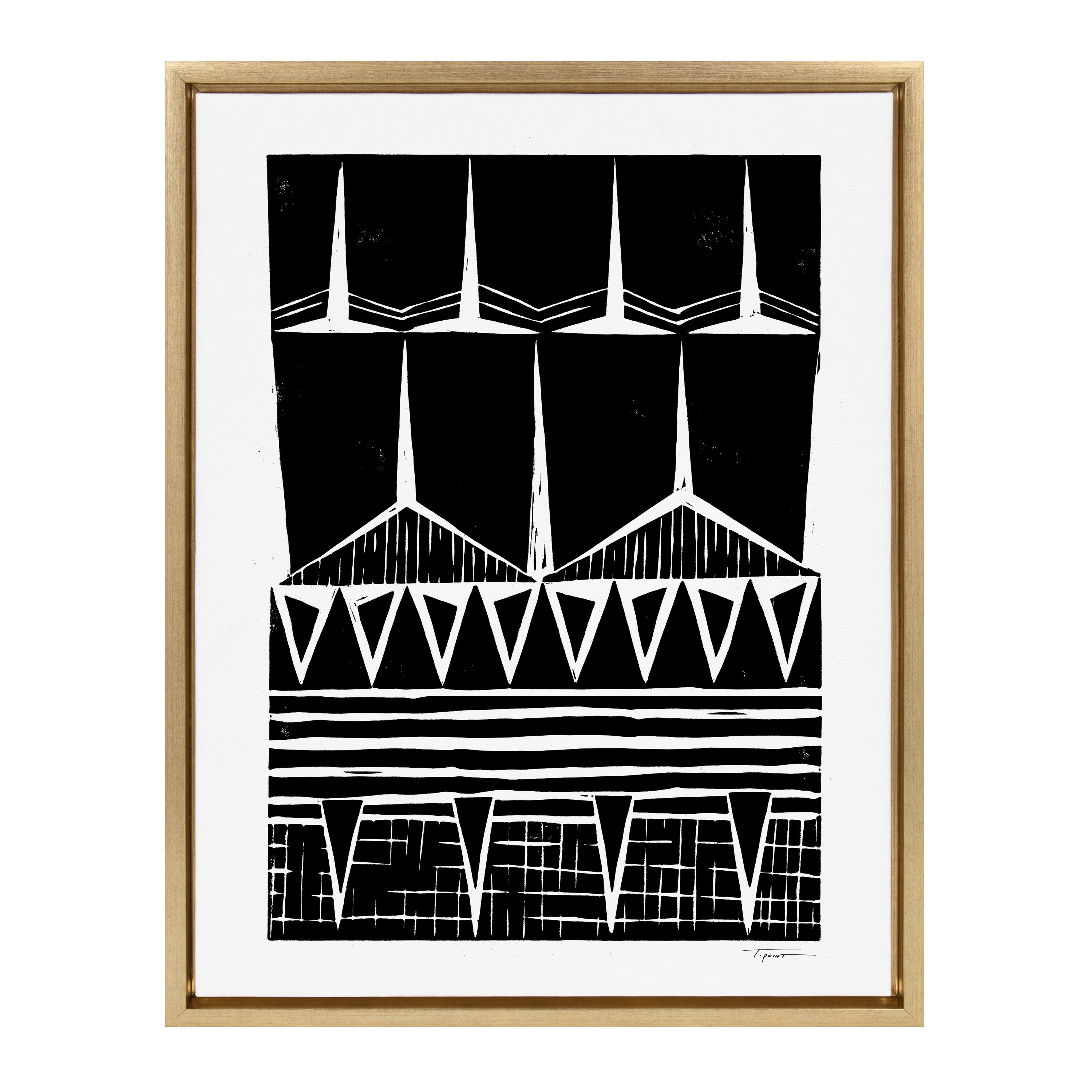 Kate and Laurel 217699 Modern Tribal Block Print Statement Goods Gold Plastic Framed 24-Inches H x 18-Inches W Abstract Canvas Print