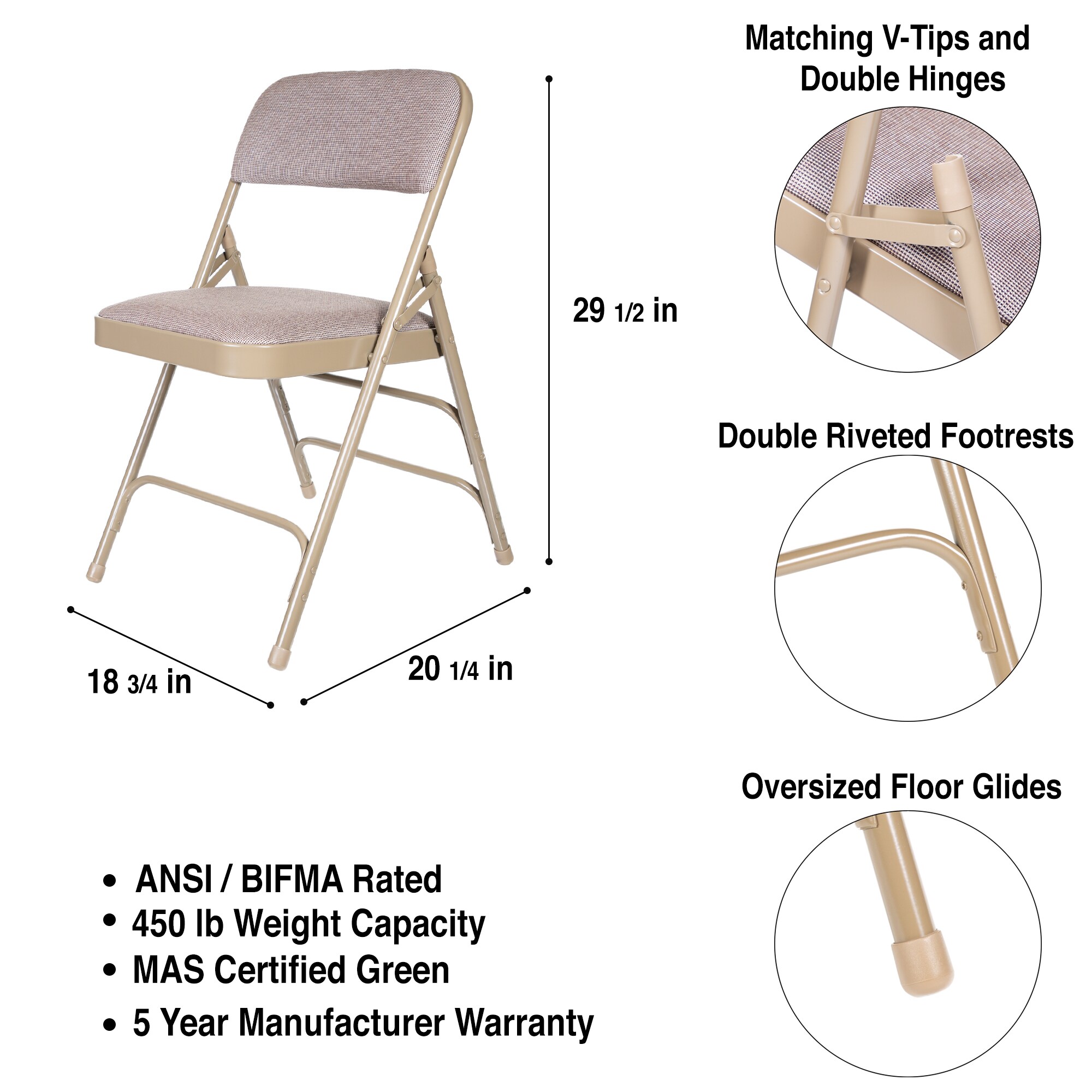 Hampden Furnishings 4-Pack Beige Standard Folding Chair with Padded ...