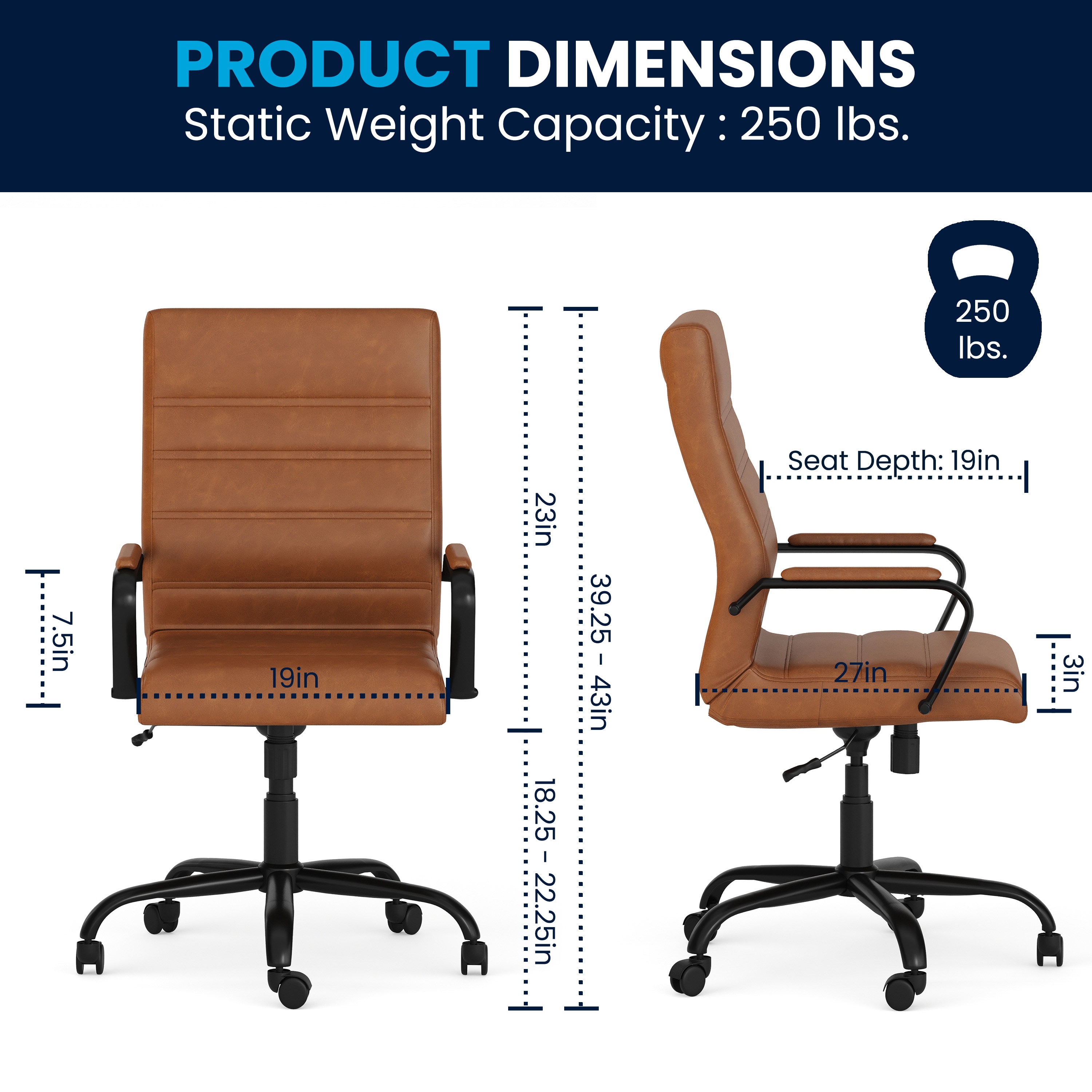 Brown LeatherSoft High-Back Executive Swivel Office Chair with Metal Frame