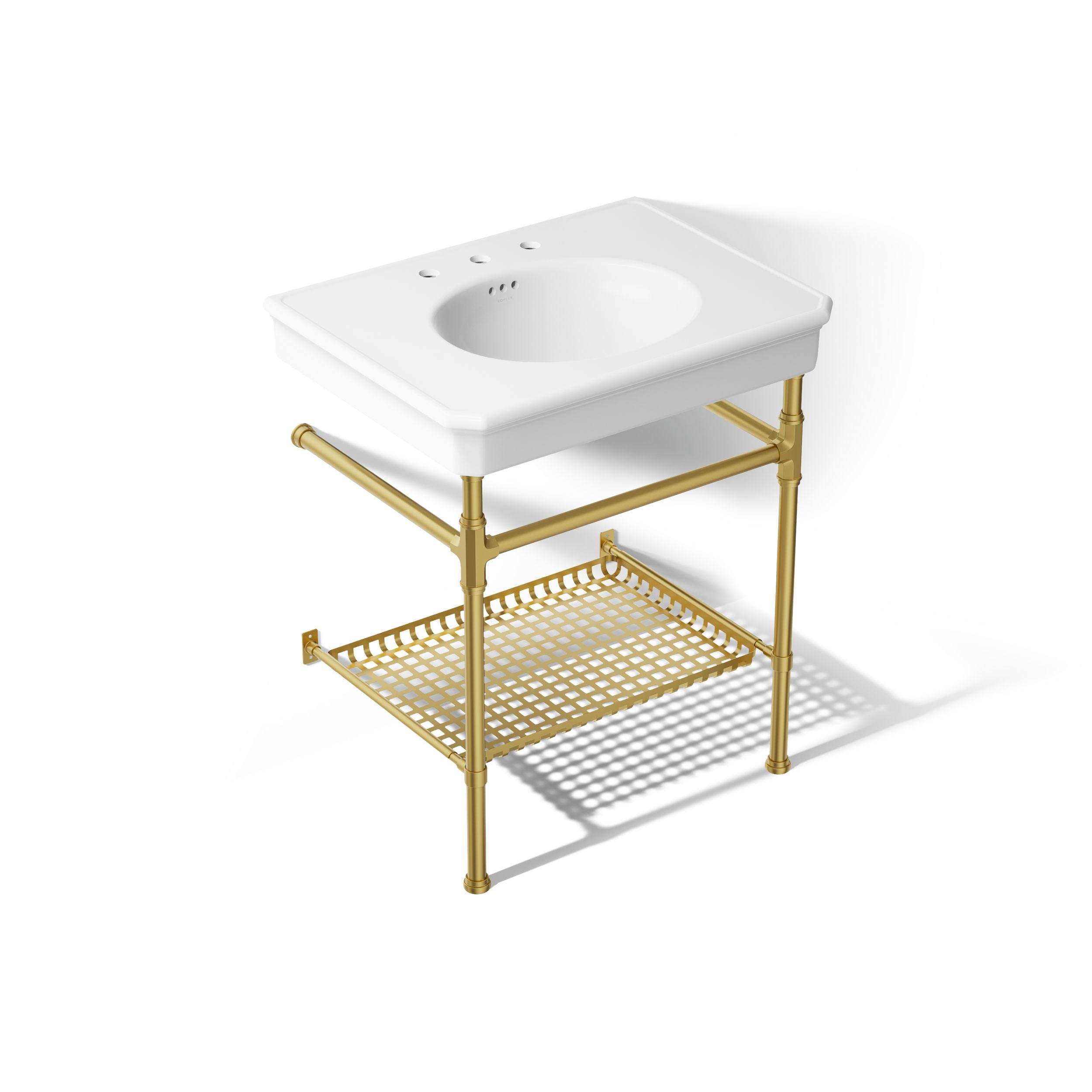 KOHLER Claude Fire Clay 22.5-in Vessel Rectangular Traditional White with Vibrant Brushed Moderne Brass Bathroom Sink