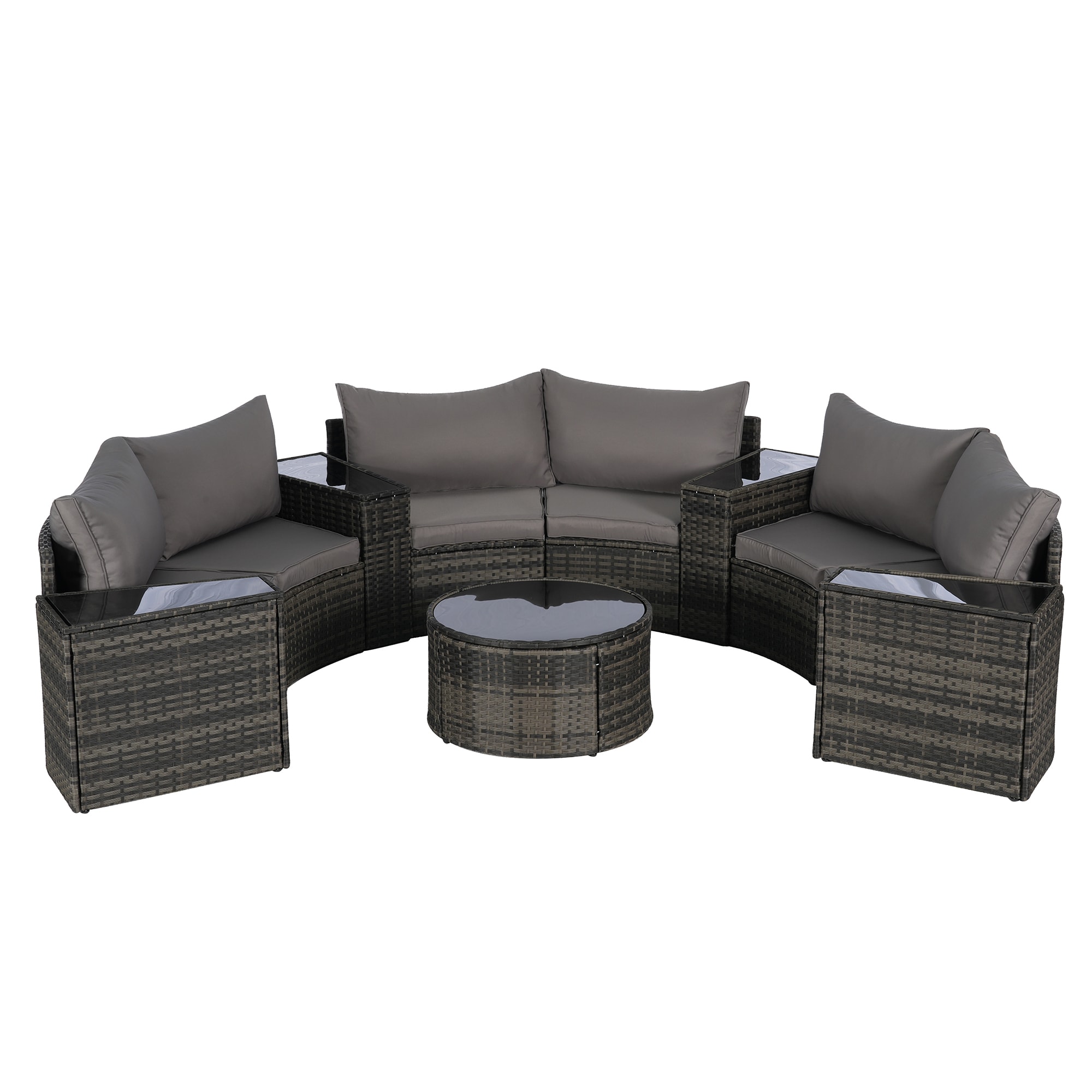 SINOFURN SYB670030GY Wicker Outdoor Sectional with Gray Cushions and Wicker Frame