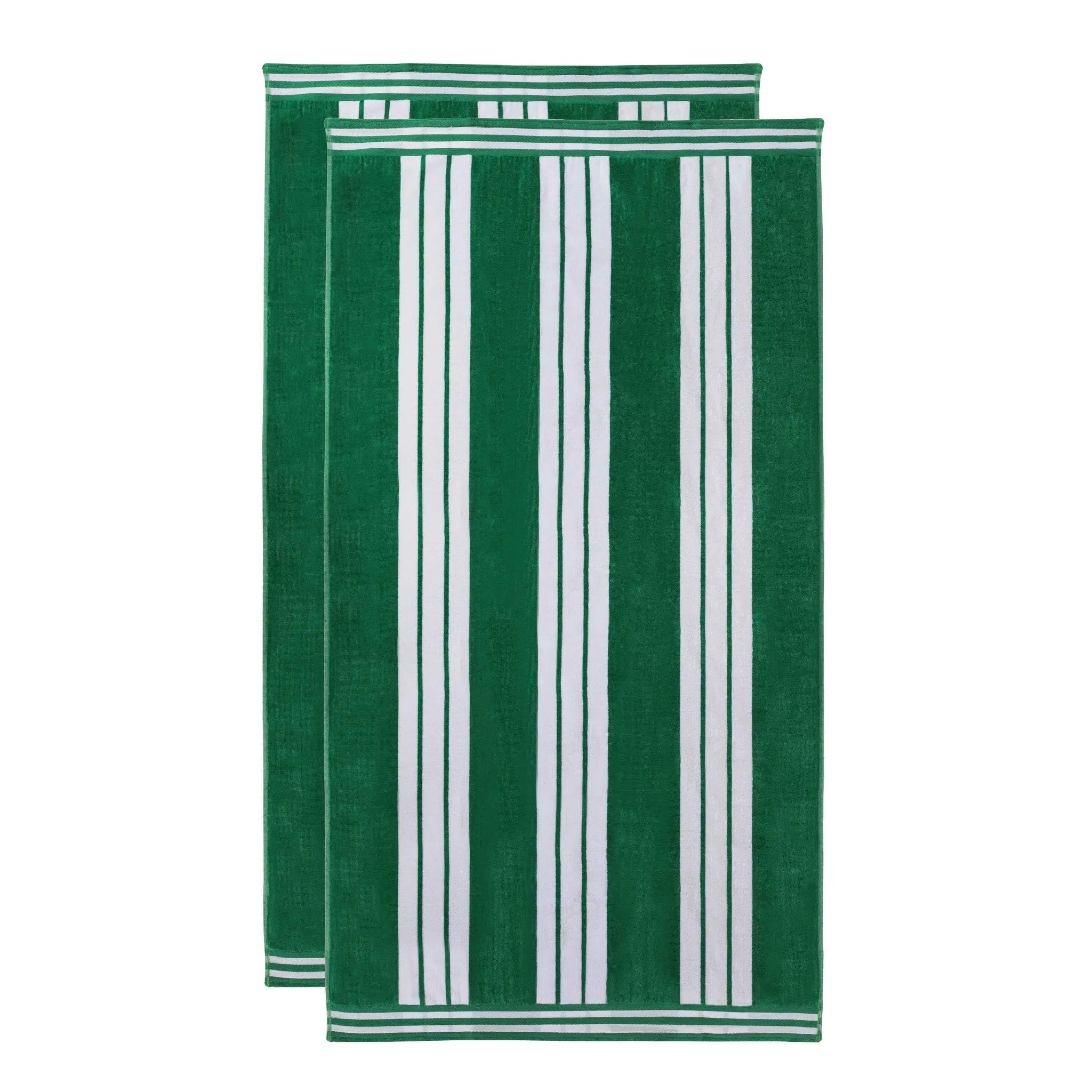 Slickblue 2/4/6-Piece Cotton Oversized Cabana Beach Towel Set 34x64 Striped Pool Towels with Velour Front and Terry Back Multiple Color Options