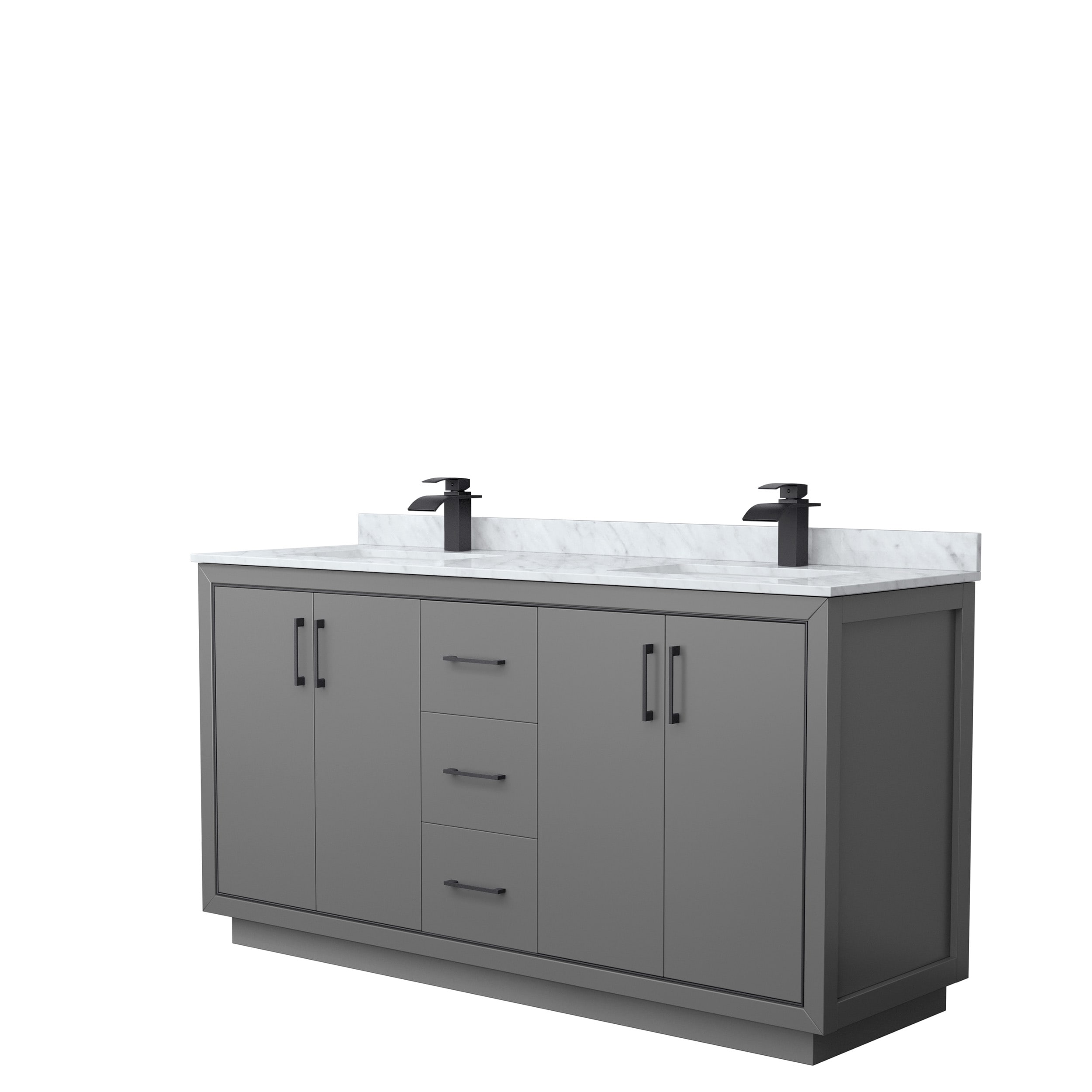 Wyndham Collection WCF111166DGBCMUNSMXX Icon 66-in Dark Gray with Matte Black Trim Undermount Double Sink Bathroom Vanity with White Carrara Marble Natural Marble Top
