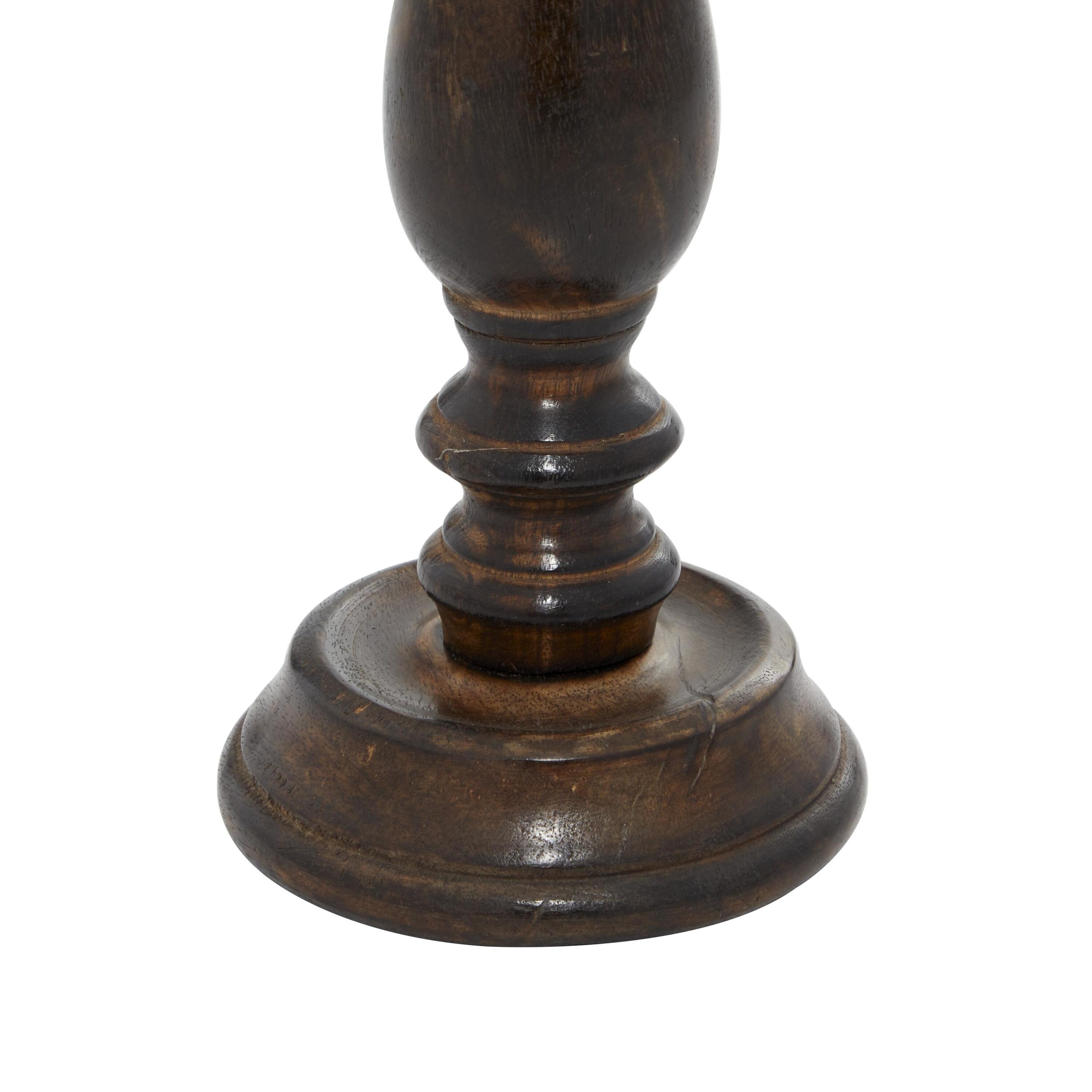 Dark Brown Mango Wood Pillar Candlestick Set of 3