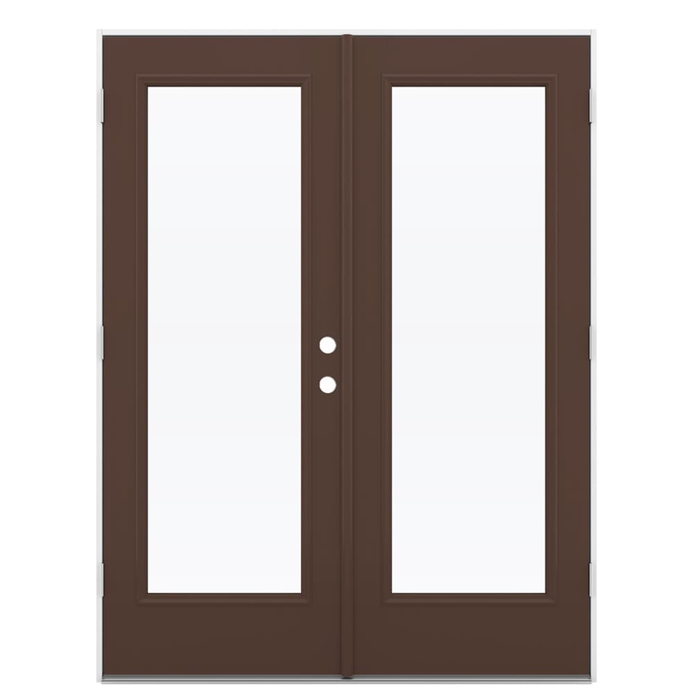 JELD-WEN 60-in x 80-in 4-9/16-in Low-e Dark Chocolate Fiberglass French Right-Hand Outswing Double Patio Door