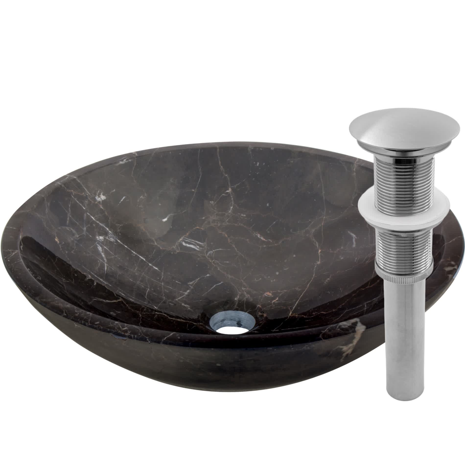 Novatto  NOSV-CMBN Coffee Marble Vessel Sink With Brushed Nickel Drain