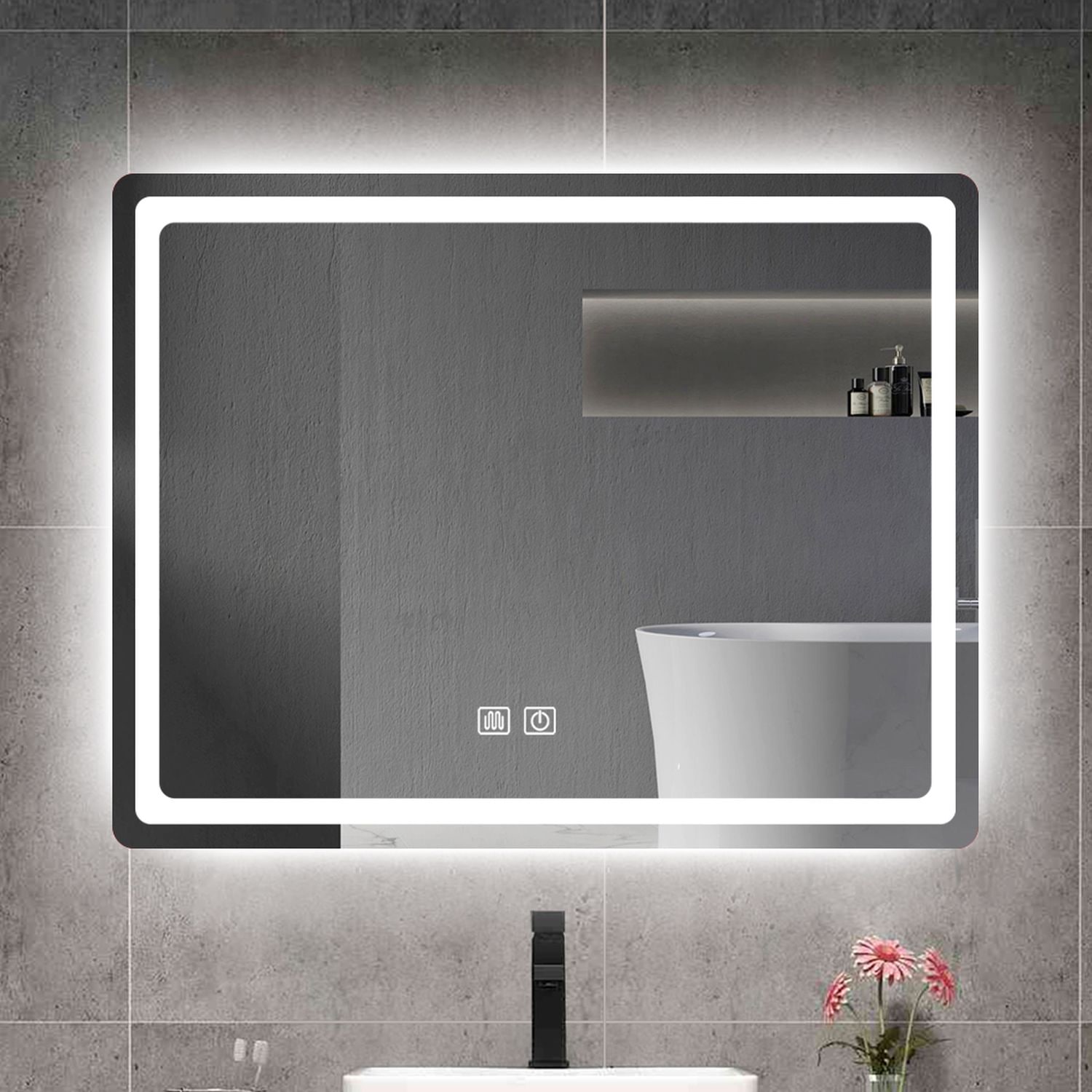Blisstyle ZZZ1446UHTEUY PREMIUM 31.5-in x 23.62-in Polished Frameless Rectangle Dimmable LED Lighted Fog Free Bathroom Vanity Mirror ( Clear )