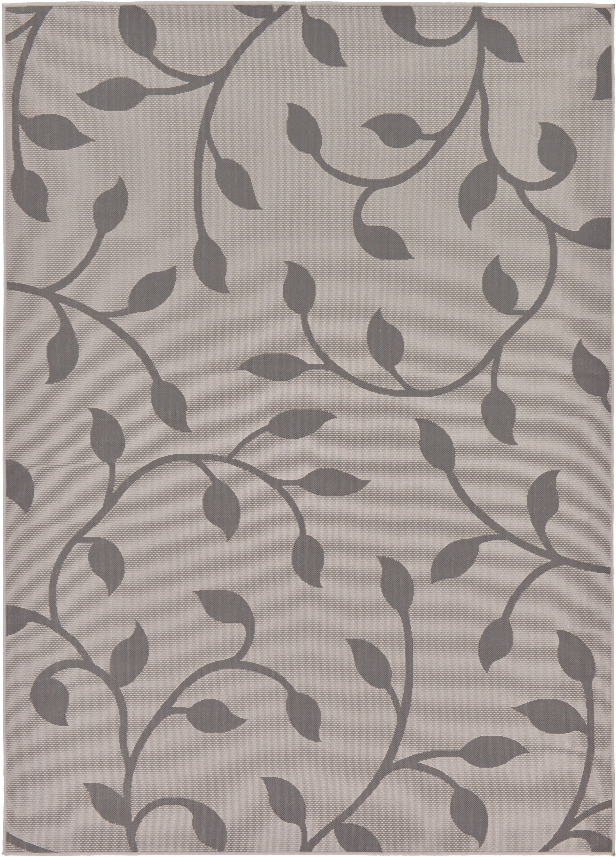 Unique Loom 3126540 Botanical Outdoor 7 x 10 (ft) Loomed Polypropylene Gray/Dark Gray Rectangular Indoor/Outdoor Floral/Botanical Bohemian/Eclectic Area rug