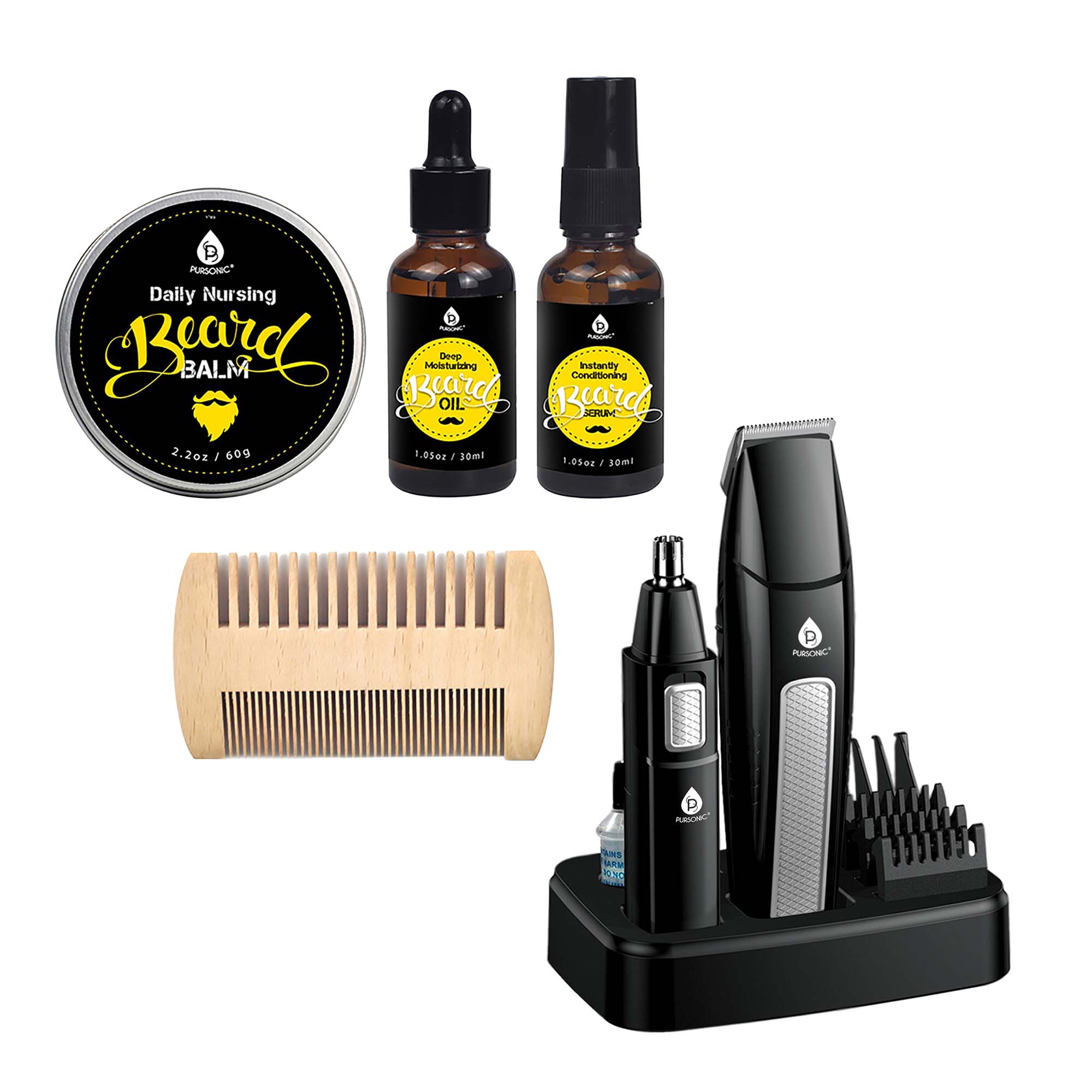 Pursonic MLTCA30-BCGS5 Mario Lopez Grooming Essentials Bundle with 10 Piece Trimming Kit  4 Piece Beard Care Set