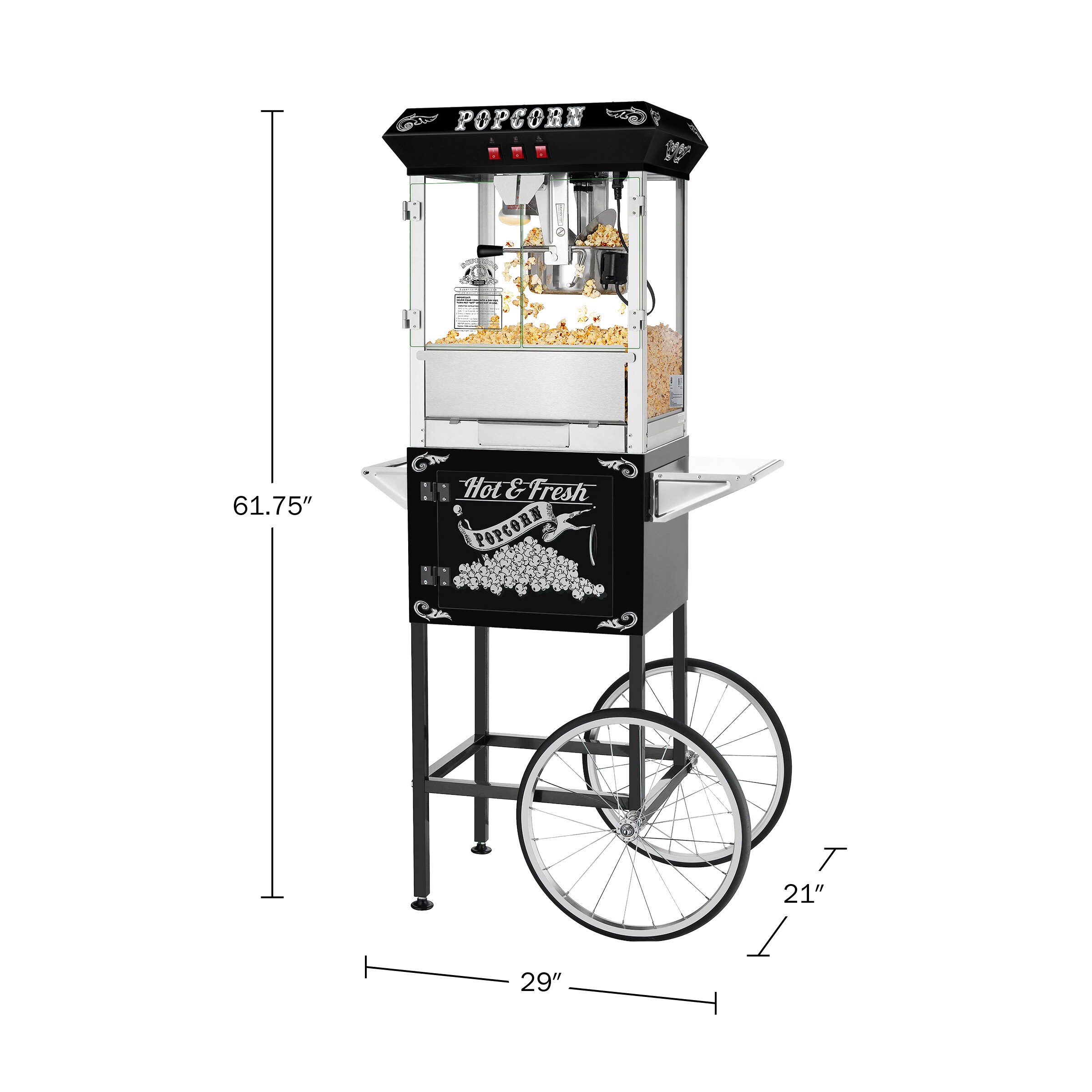 Popcorn machine- with cart, Full Size,Commercial Popcorn Machine with Cart