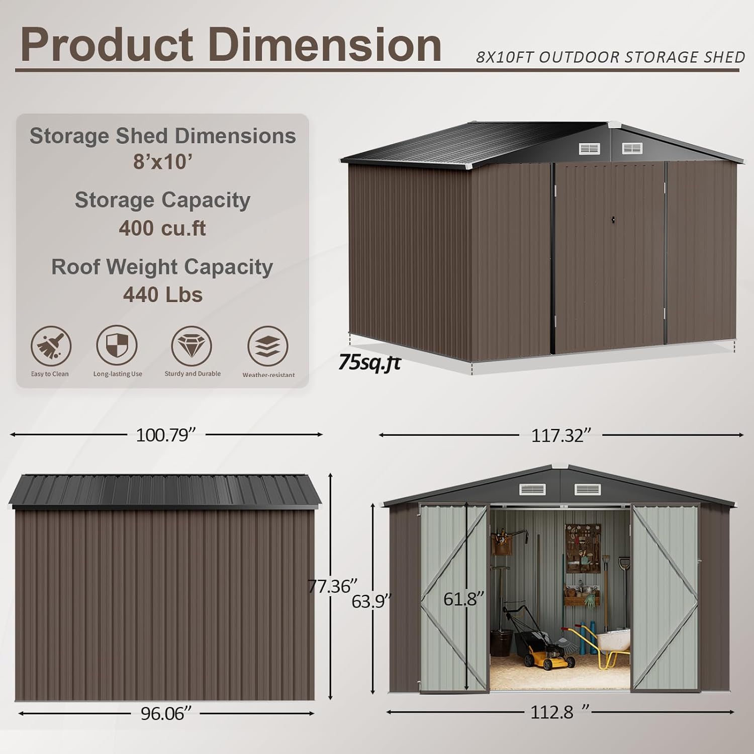 AOXUN 7.6-ft x 9.7-ft Galvanized Steel Storage Shed (Floor Included) in ...