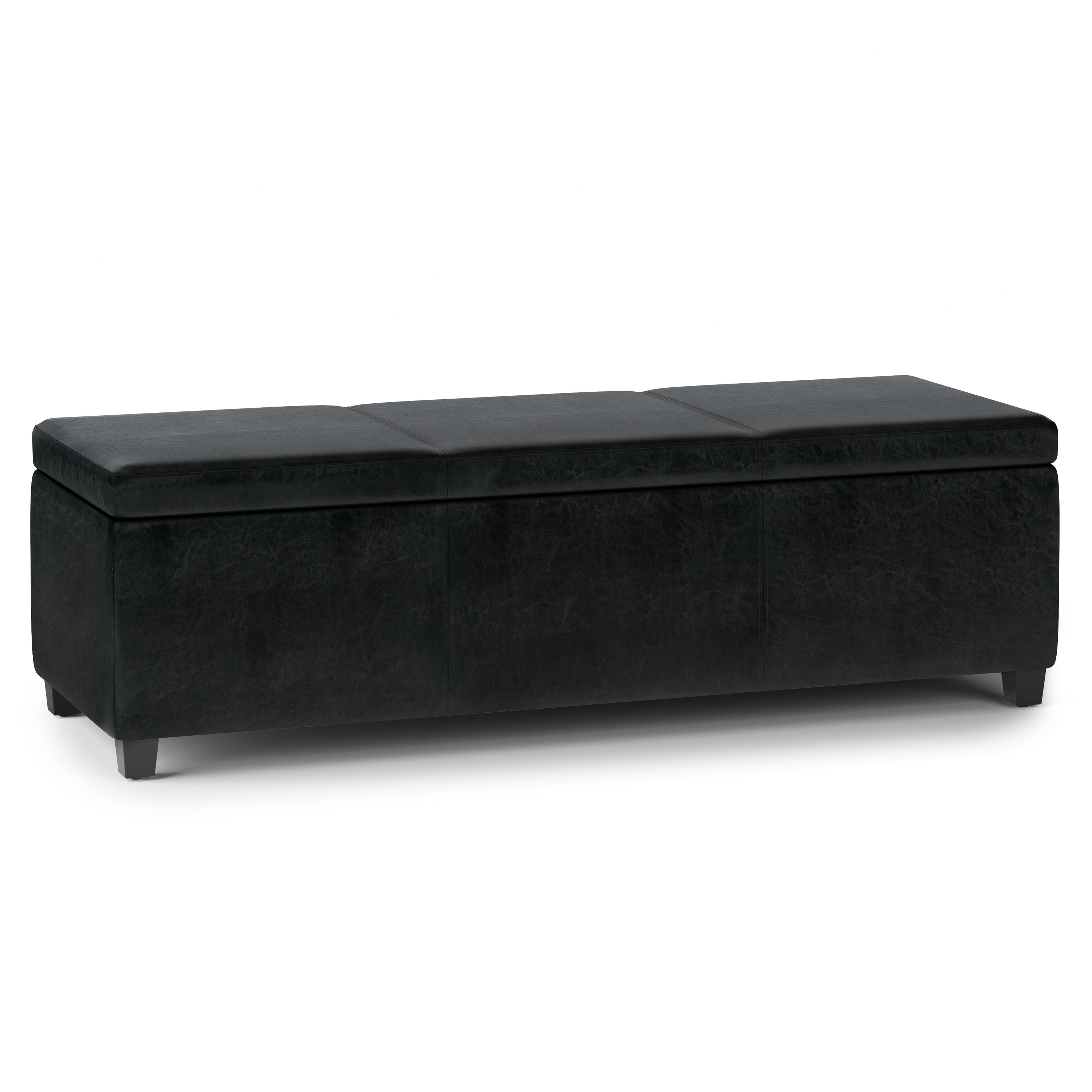 Midnight Black Faux Leather Extra Large Storage Ottoman Bench