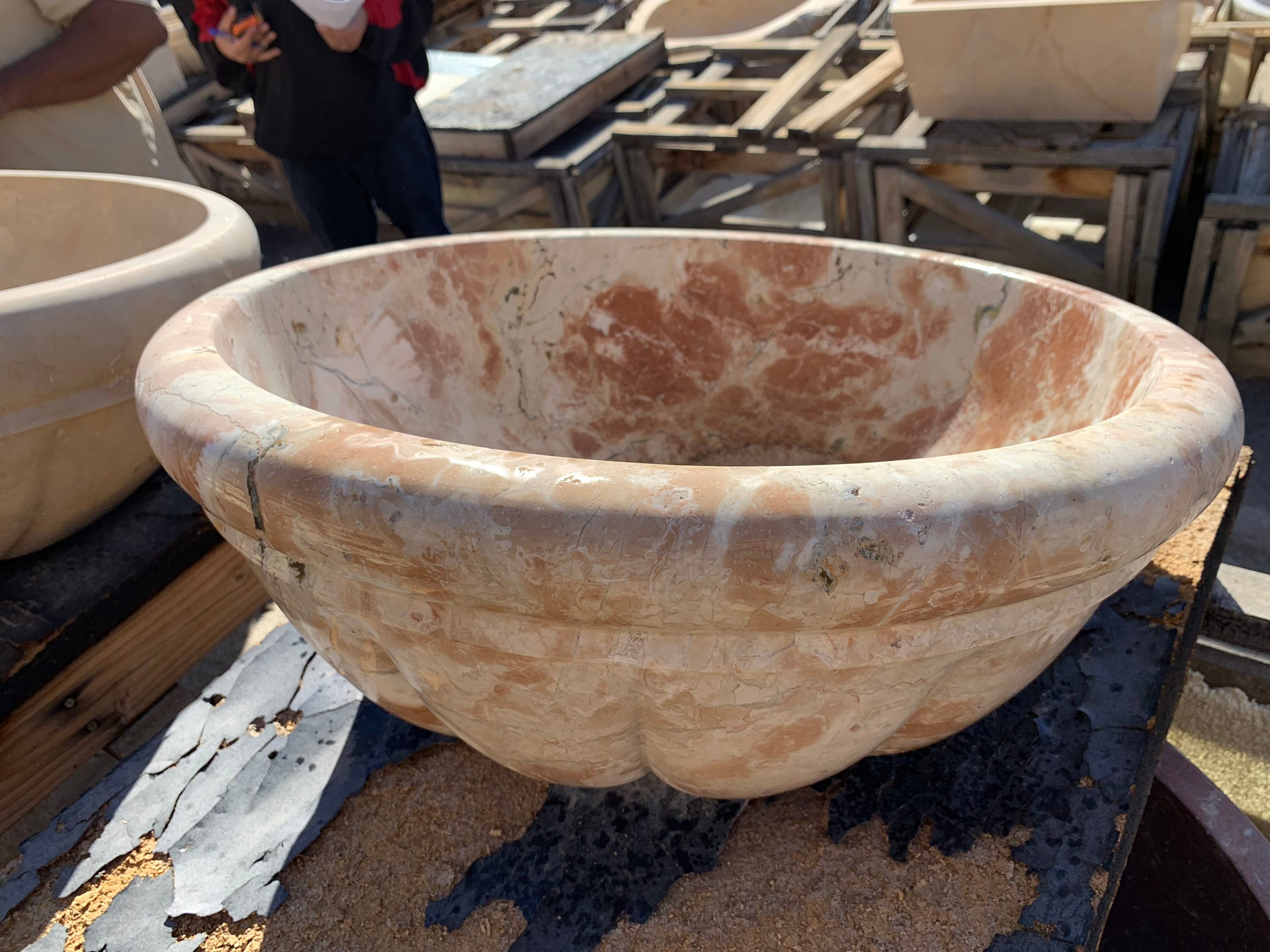 Natural Stone Veneer R52-24X10R-FP-WH Natural Stone Modern Flower Pot - Scalloped Wavy Honey-24inx10in 1 Square feet Wavy Honey Stone veneer
