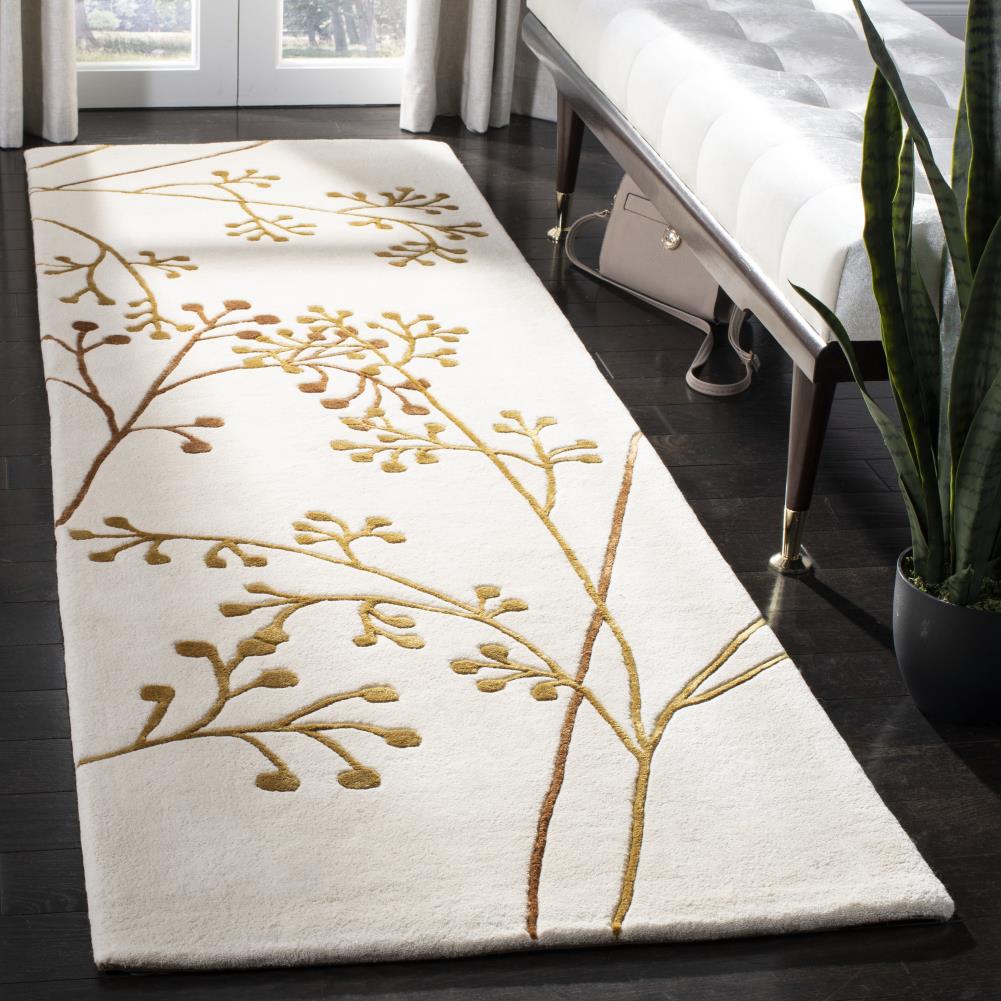 Ivory and Orange Hand Tufted Wool Runner Rug