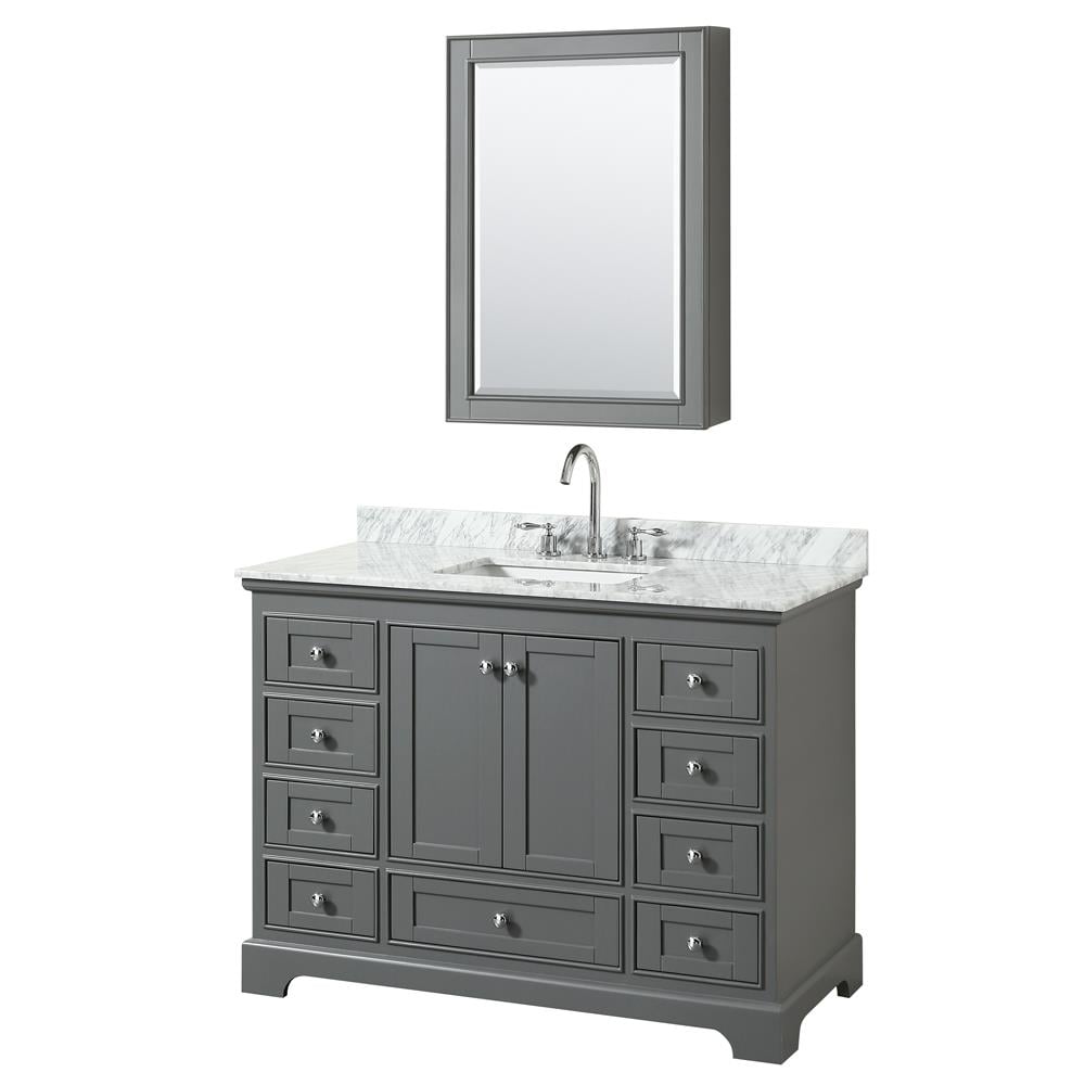 Wyndham Collection Deborah 48-in Dark Gray Single Sink Bathroom Vanity with White Carrara Natural Marble Top