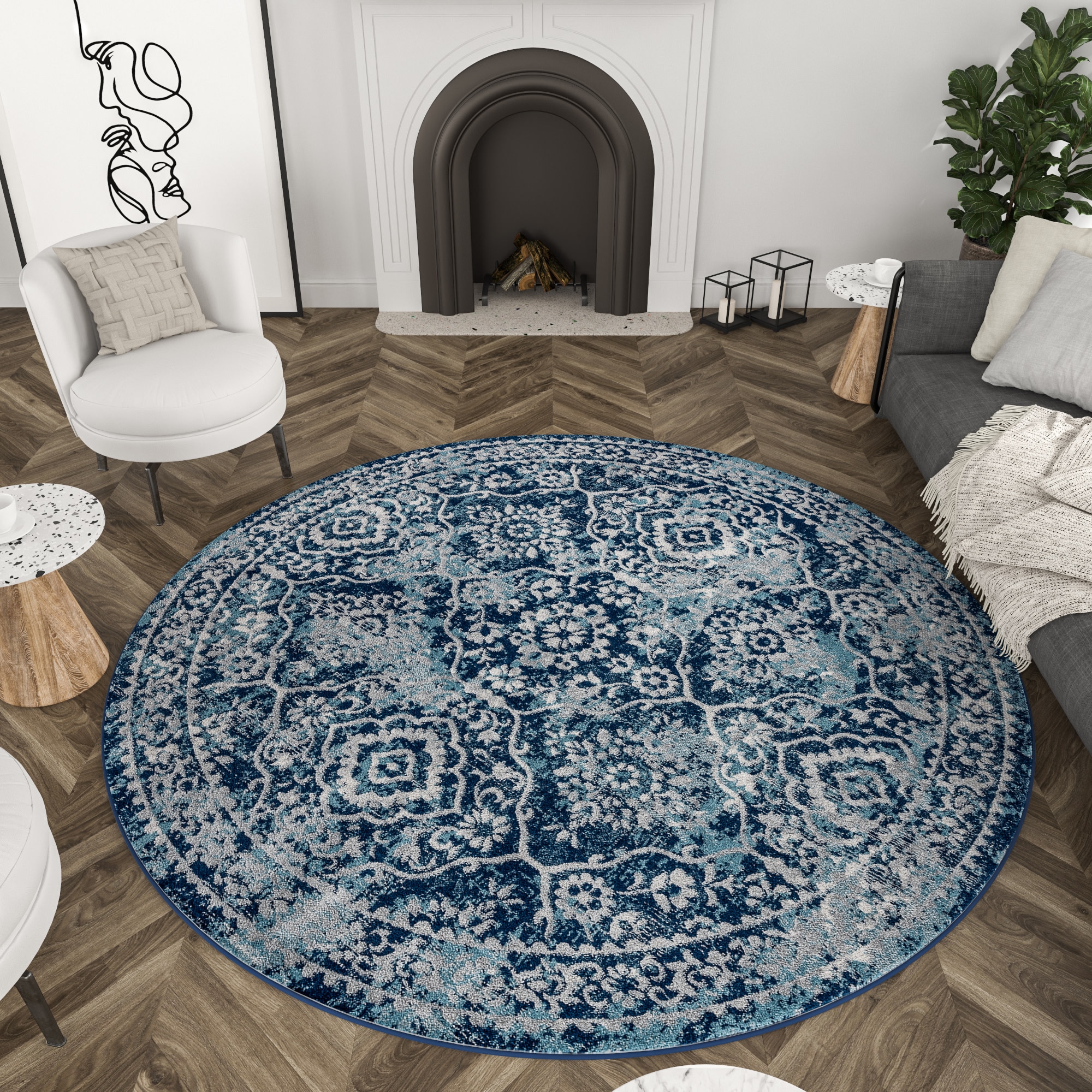 Tayse Diamond 8 X 8 (ft) Blue Round Indoor Area Rug in the Rugs ...