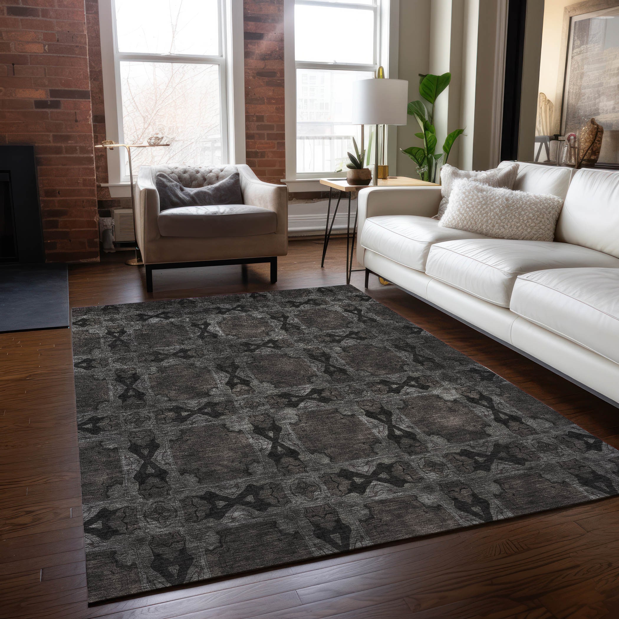 Addison Rugs ACN564GY8X10 Chantille ACN564GY 8 x 10 (ft) Polyester Gray Rectangular Indoor/Outdoor Geometric Machine washable Area rug
