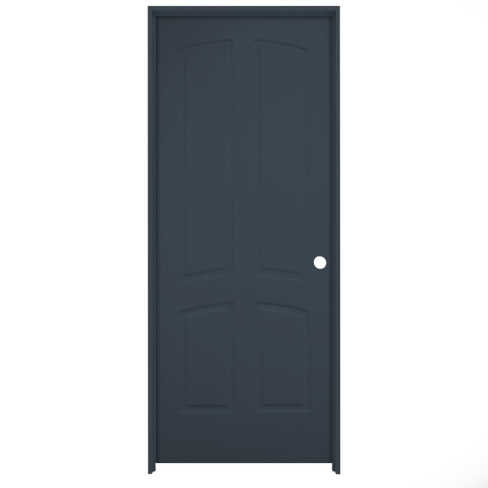 American Building Supply LO966802 24-in x 80-in Slate Solid core 4-panel arch top Left hand Smooth Prefinished MDF Flat Jamb Single Prehung Interior Door