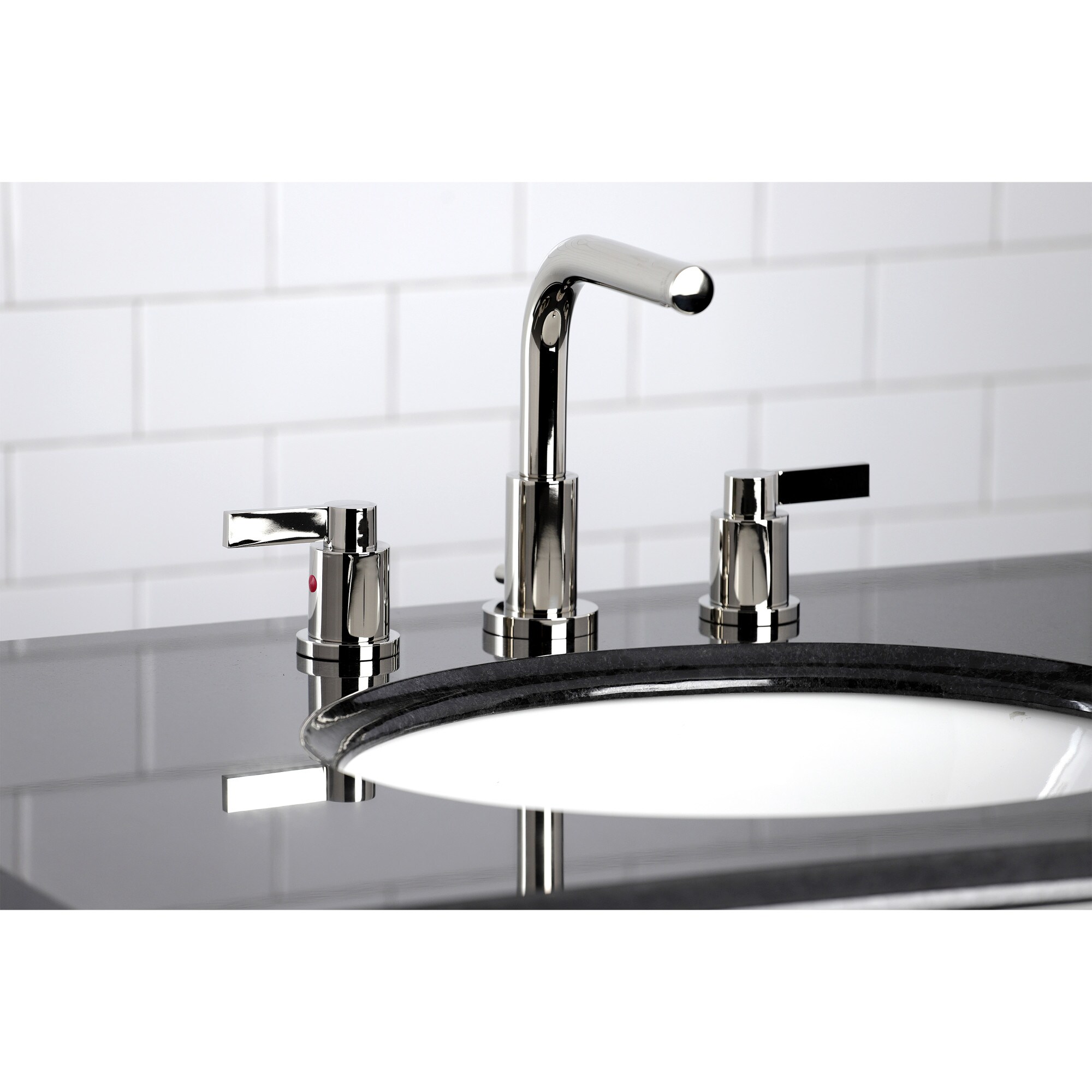 Kingston Brass WLFSC8959NDL NuvoFusion Polished nickel Widespread 2-handle High-arc Residential Handle Bathroom Sink Faucet with Drain