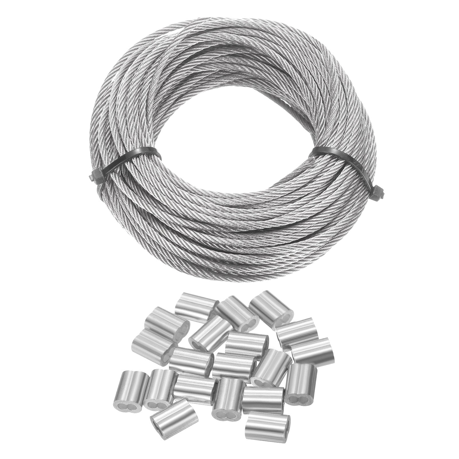 Unique Bargains 304 Stainless Steel Cable Wire Rope Kit 50FT 15M Long 3/32 Inch 2.5mm Dia 7x7 Strand Core with 20pcs Loop Sleeve for Deck Railing System Outdoor Hanging Kit Garden Fence #S26042700UX6184