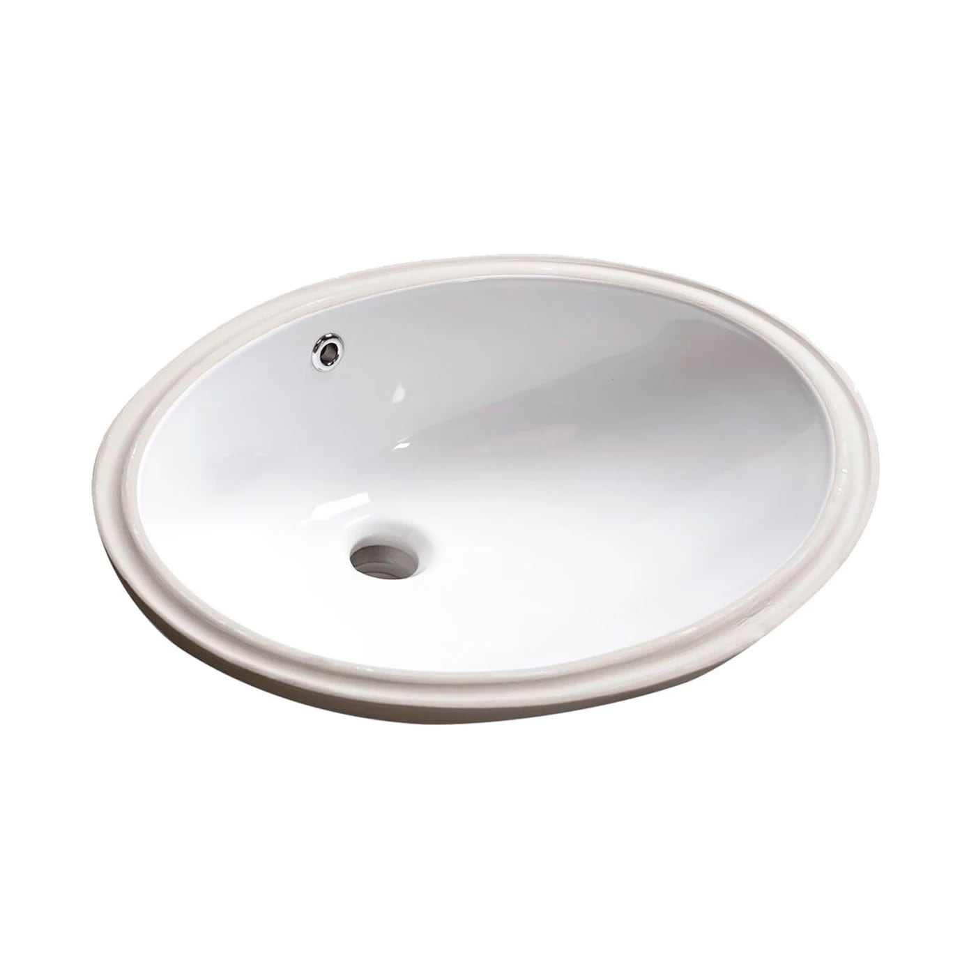 Glossy White Ceramic Oval Undermount Bathroom Sink with Overflow