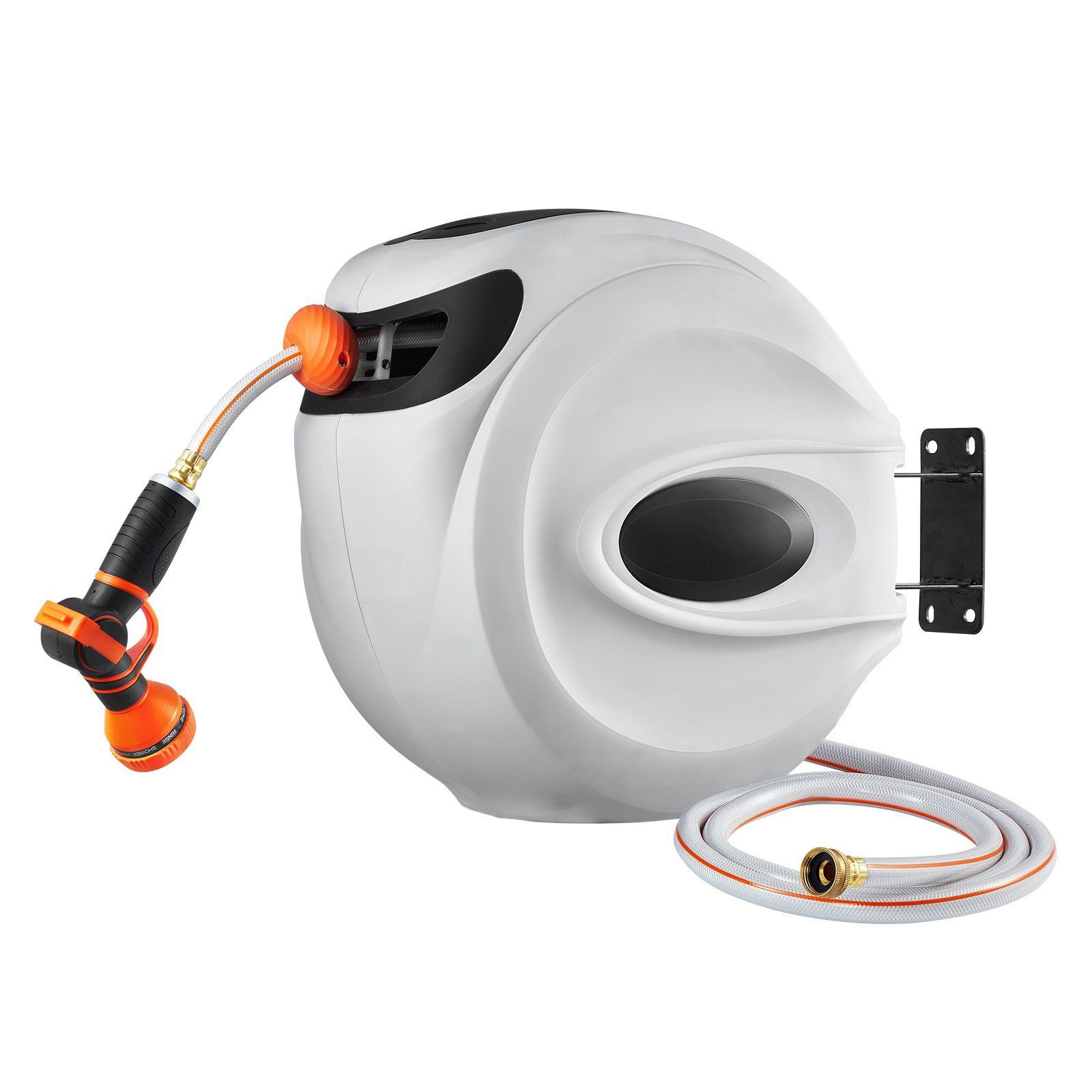 Slickblue Wall Mounted Retractable Garden Hose Reel with 180 Degree Swivel Bracket Auto Rewind System and Locking Function for Garden Lawn Patio or Yard - Available in Different Hose Length Size