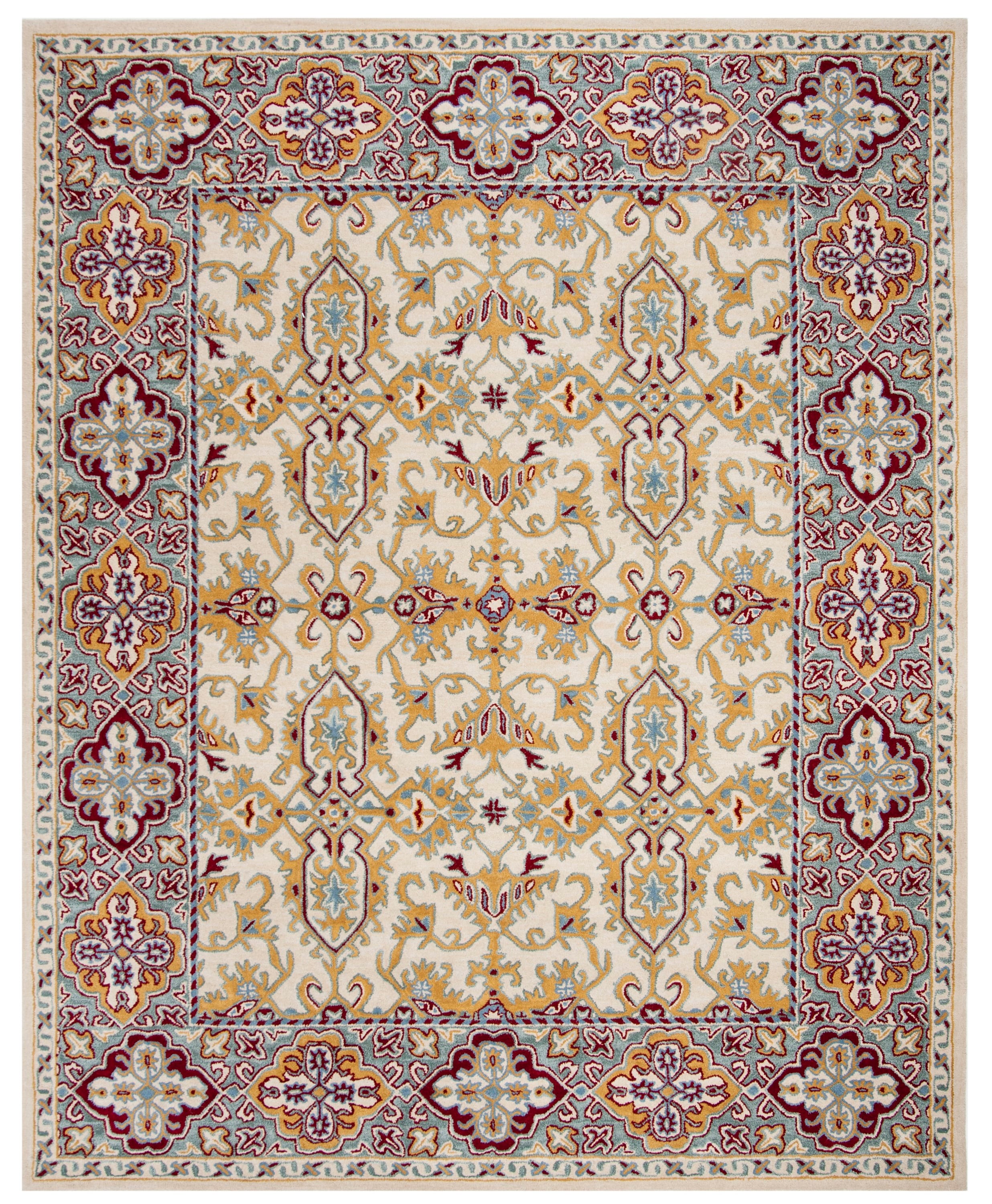 Ivory and Blue Hand-Tufted Wool 8' x 10' Area Rug
