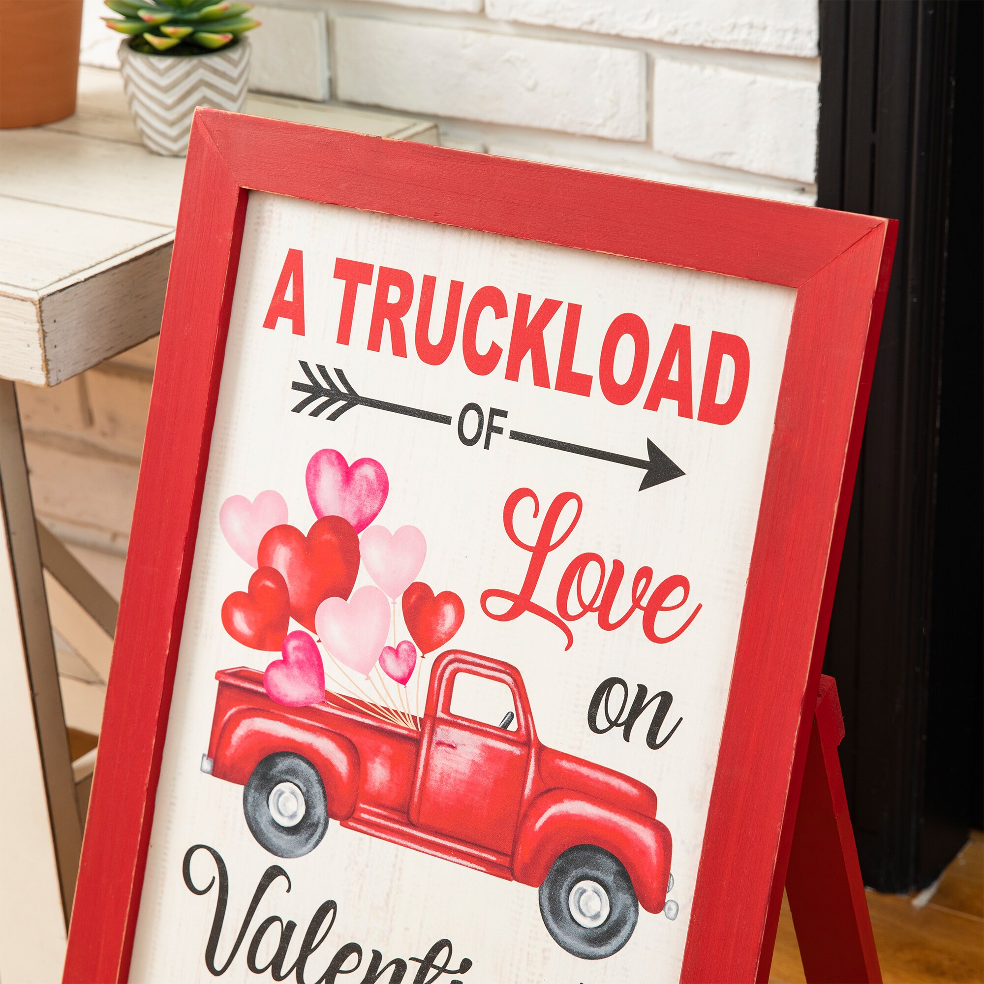Glitzhome 24 Valentines Double Sided Wooden Easel Porch Sign 