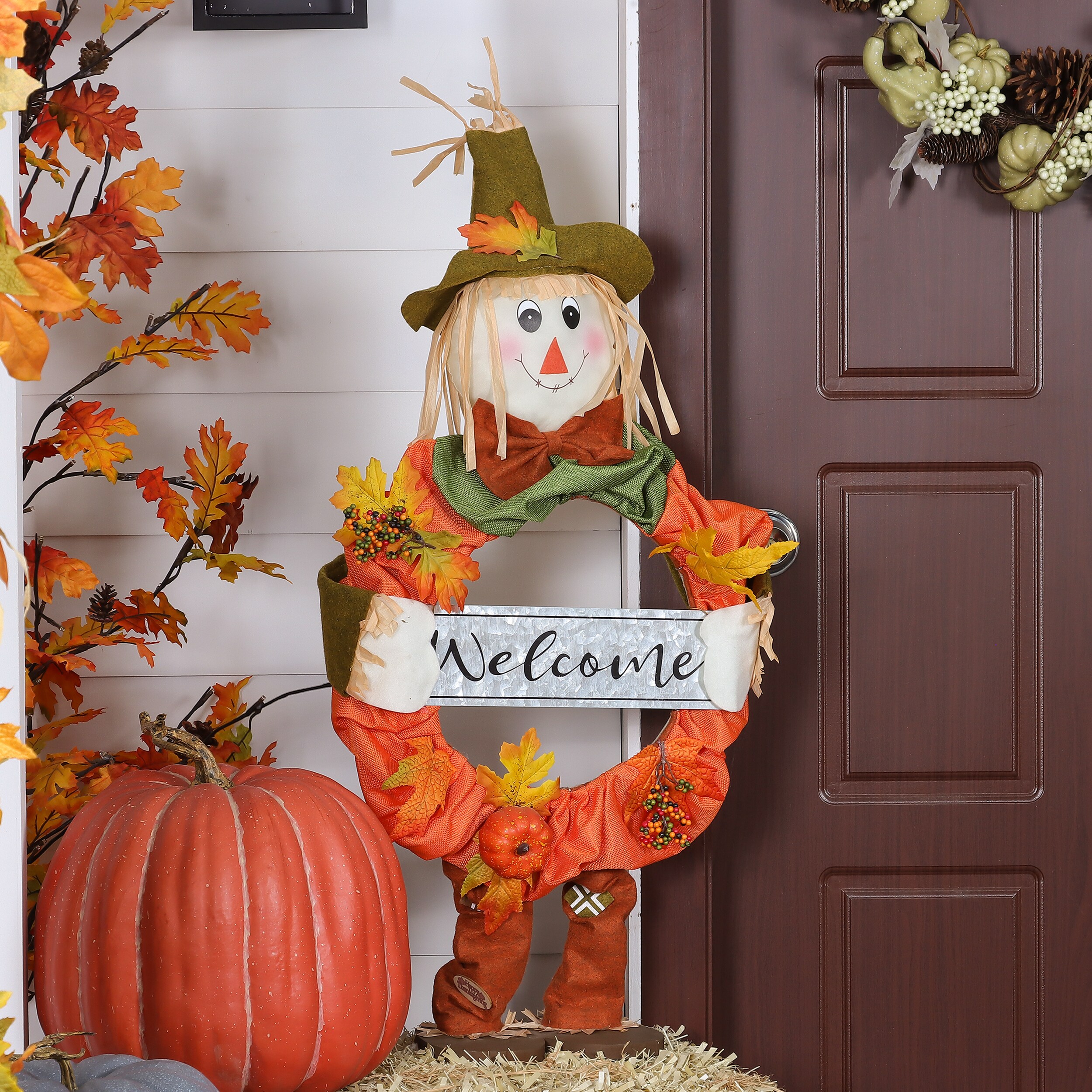 The Holiday Aisle® Outdoor Fall Decor Halloween Scarecrow For Garden  Ornament Sitting On Hay Bale, Straw Multicolor, Set Of 3, 16 In.