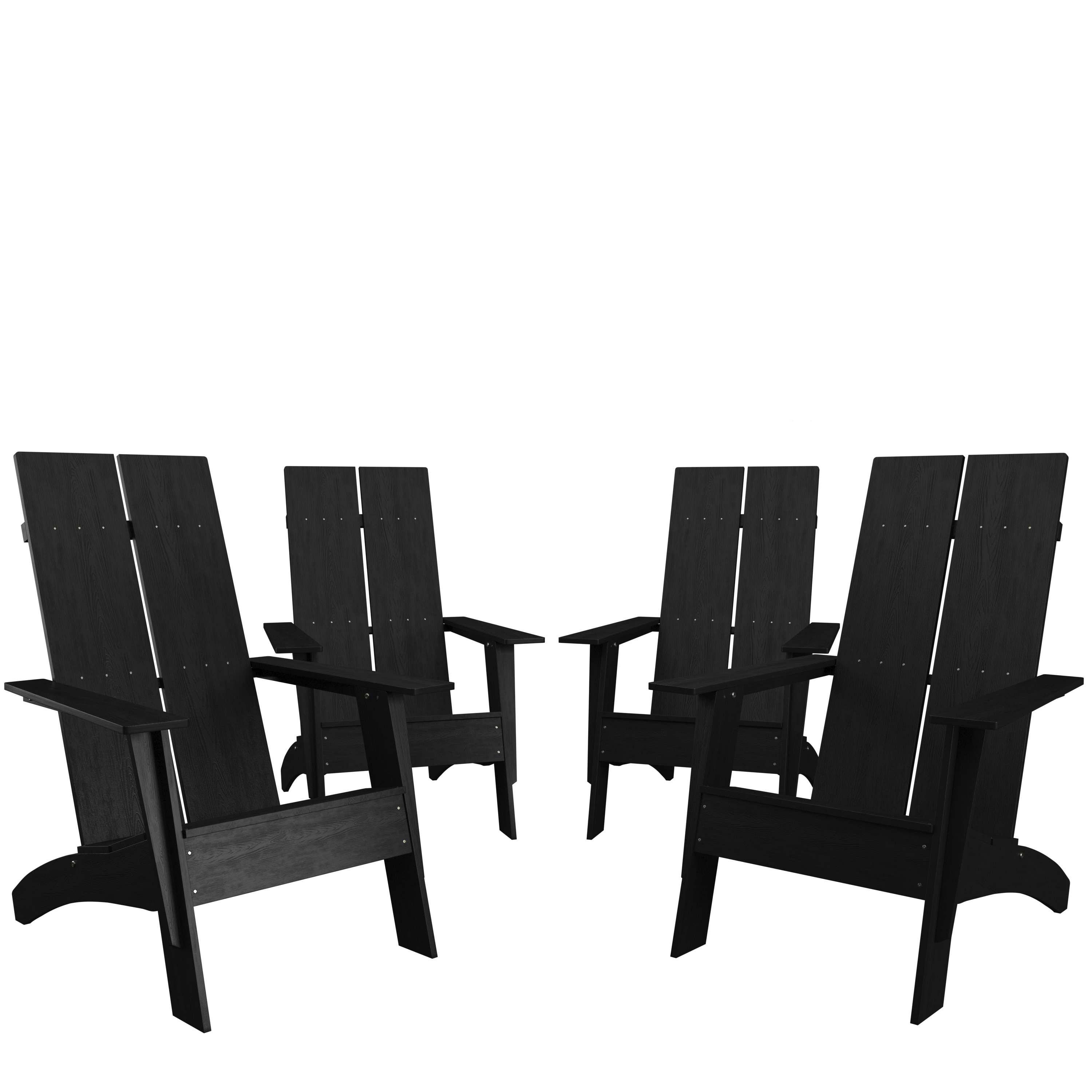 Taylor & Logan 196861087035 Brady Set of 4 Black Resin Frame Stationary Adirondack Chair with Solid Seat
