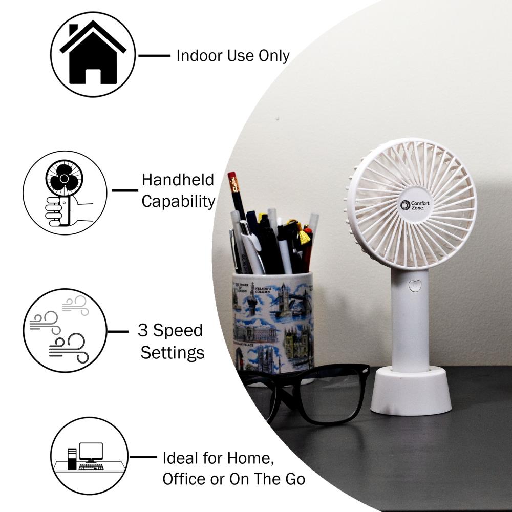 Comfort Zone 4 In Personal Rechargeable Wand Fan White In The Portable Fans Department At Lowes Com