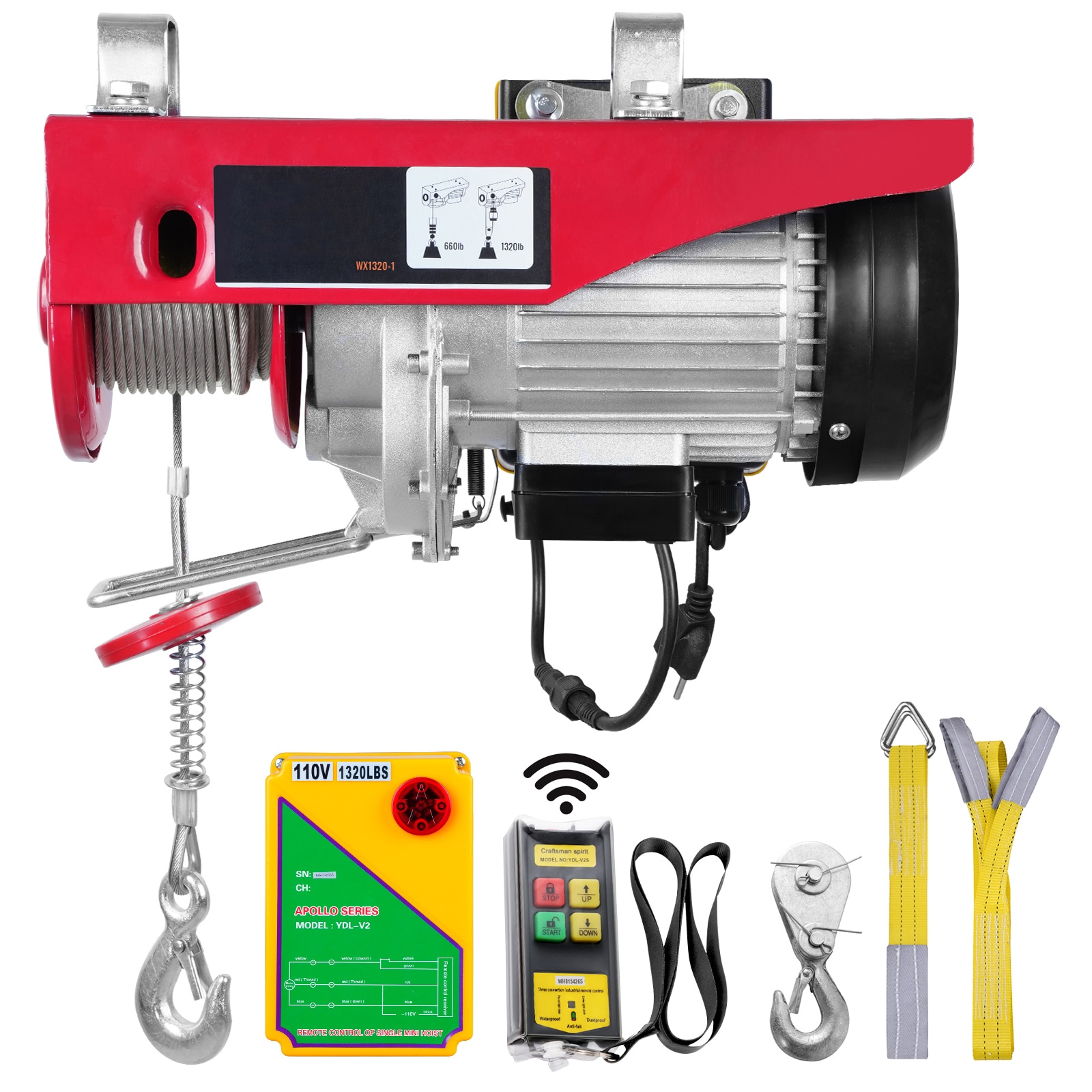 VEVOR SCDD1320LBS502423V1 Electric Hoist  1320 lbs Lifting Capacity  1150W 110V Electric Steel Wire Winch with Wireless Remote Control  40ft Single Cable Lifting Height and Pure Copper Motor  for Garage Warehouse Factory