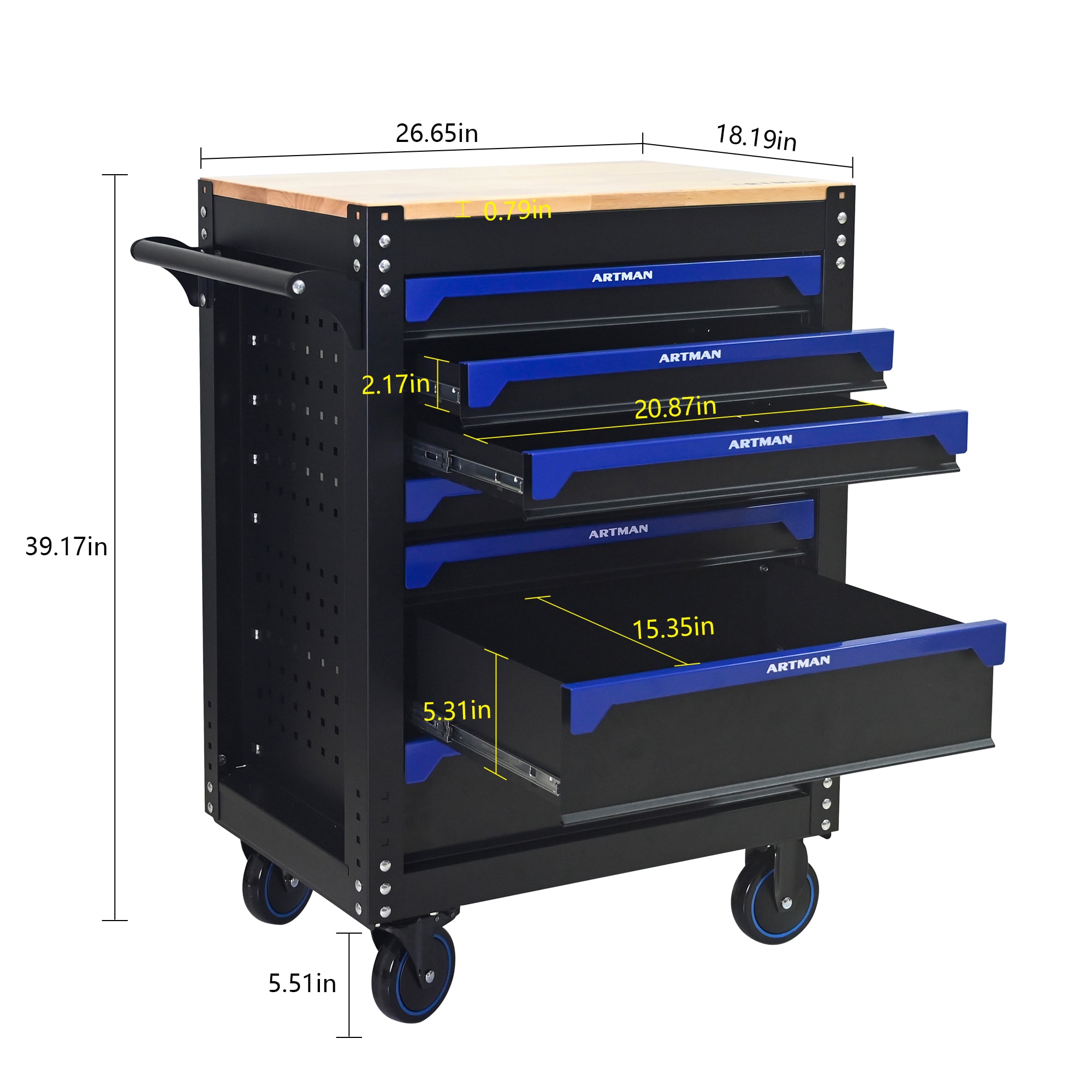 Boyel Living 30 inch 7 Drawer Wood Top Rolling Steel Tool Cart with ...