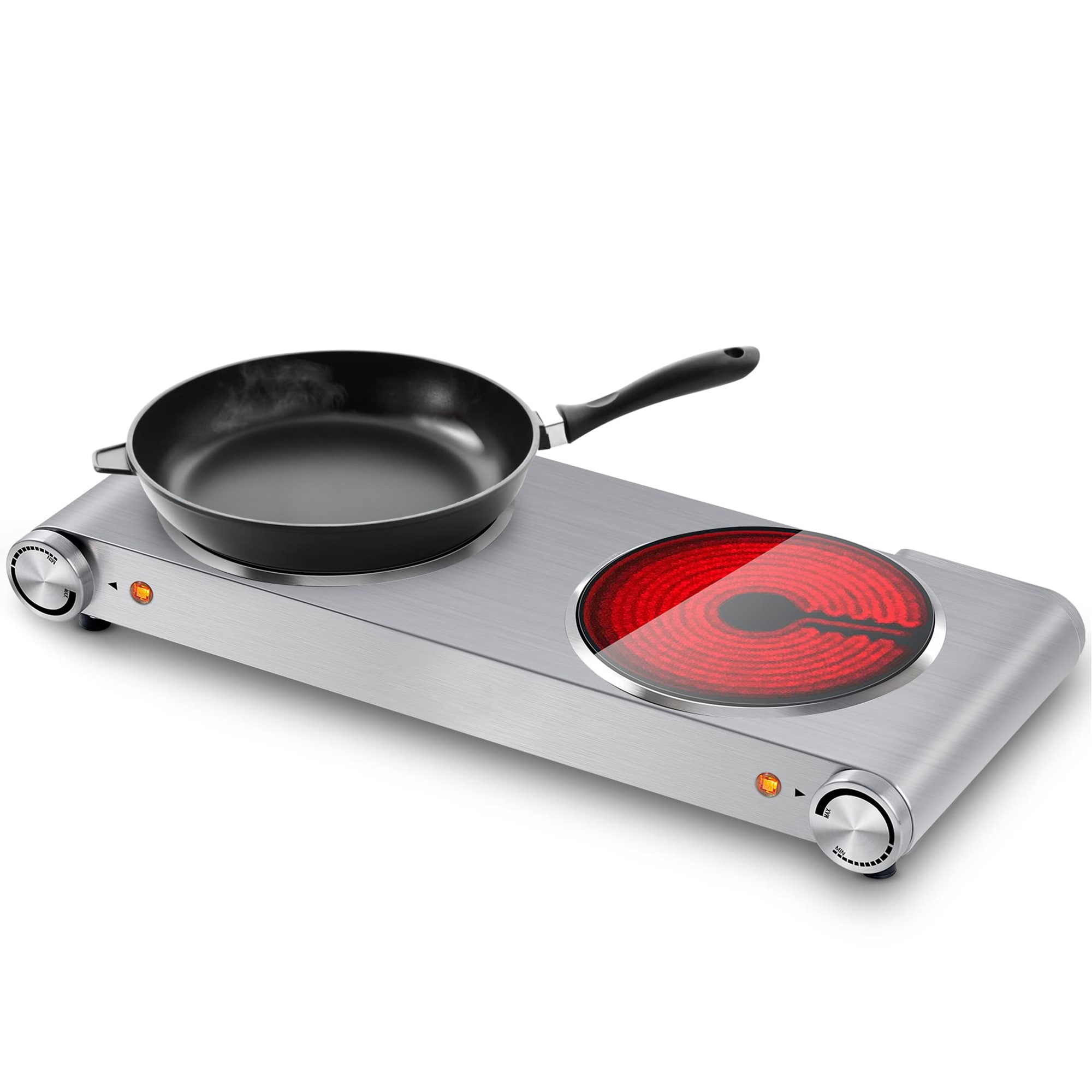Cusimax GZCM0804 16-in Stainless Steel Smooth Surface 2 Burners Electric Hot Plate