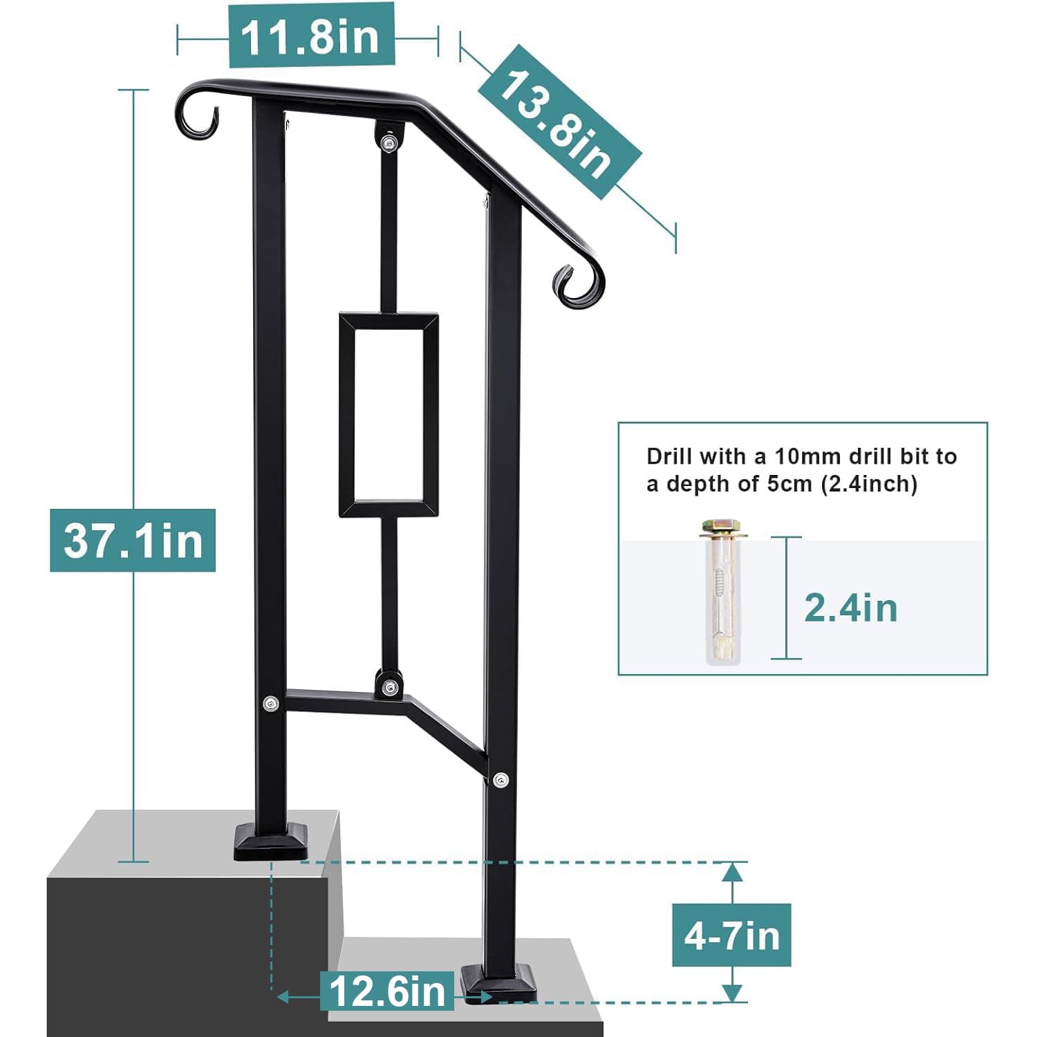 Aoibox Heavy Duty Black Wrought Iron Double Post Handrail for 1 2 ...