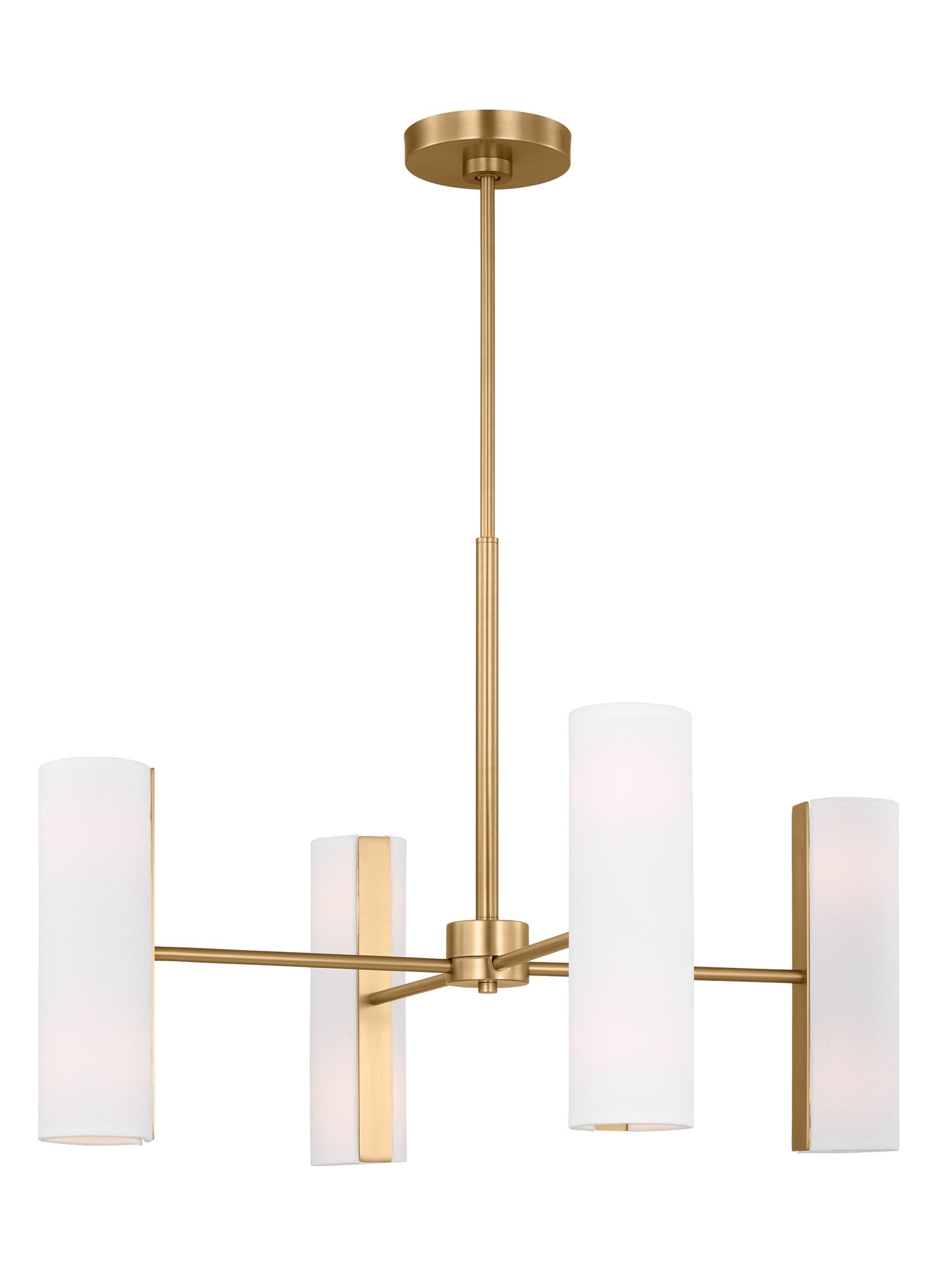 Satin Brass 8-Light Chandelier with White Linen Shades