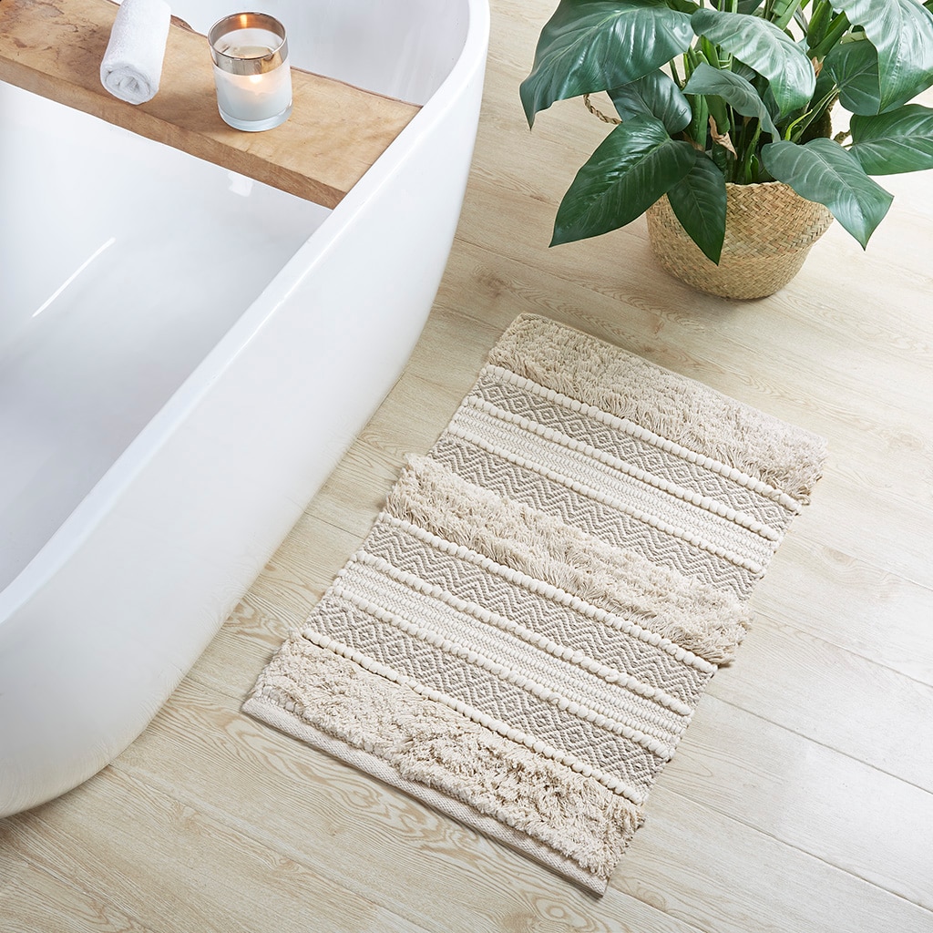  B03596675YF 20 x 32 (in) Natural Boho Handwoven Texture Area Rug W Stripe Bath Rug Ultra Soft Non Slip Bath Rugs Fluffy Soft Carpet Area Rug