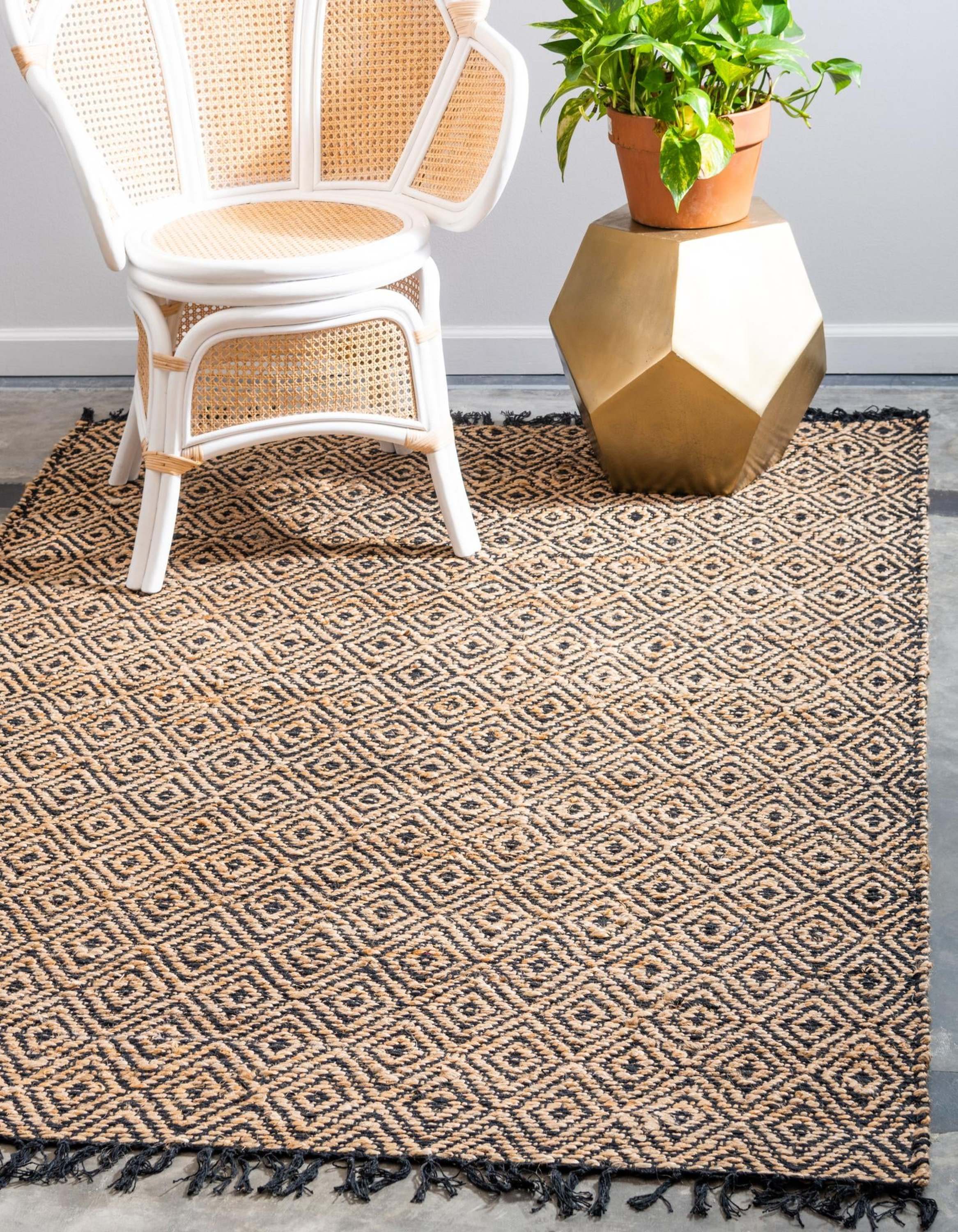 Unique Loom 3142759 Chunky Jute 6 x 9 (ft) Cotton Black Rectangular Indoor Trellis Area rug