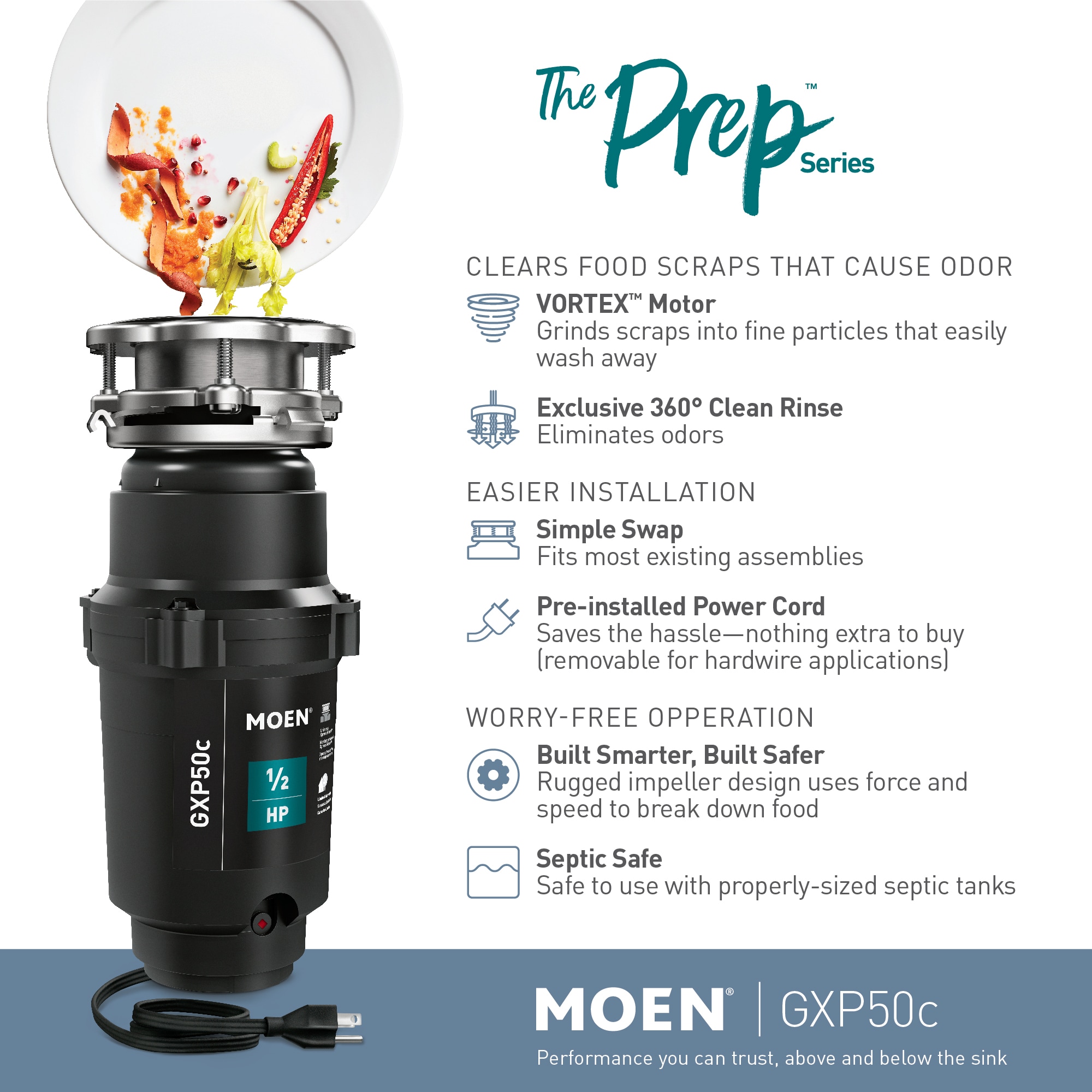 Moen Prep Corded 1/2-HP Continuous Feed Noise Insulation Garbage Disposal  in the Garbage Disposals department at