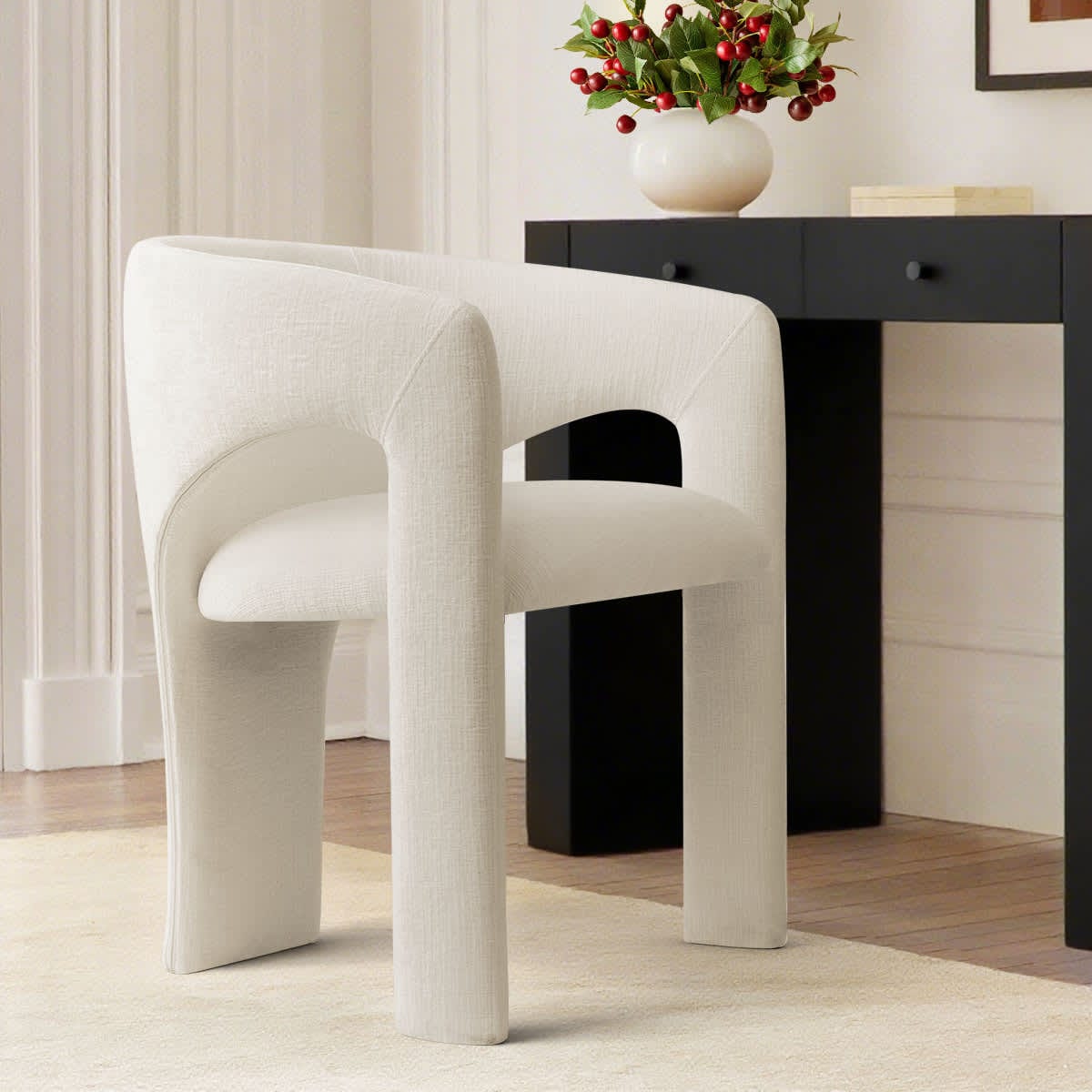 Maison Boucle - Dining Chair with Arms Upholstered True Beige Fabric Padded Seat
