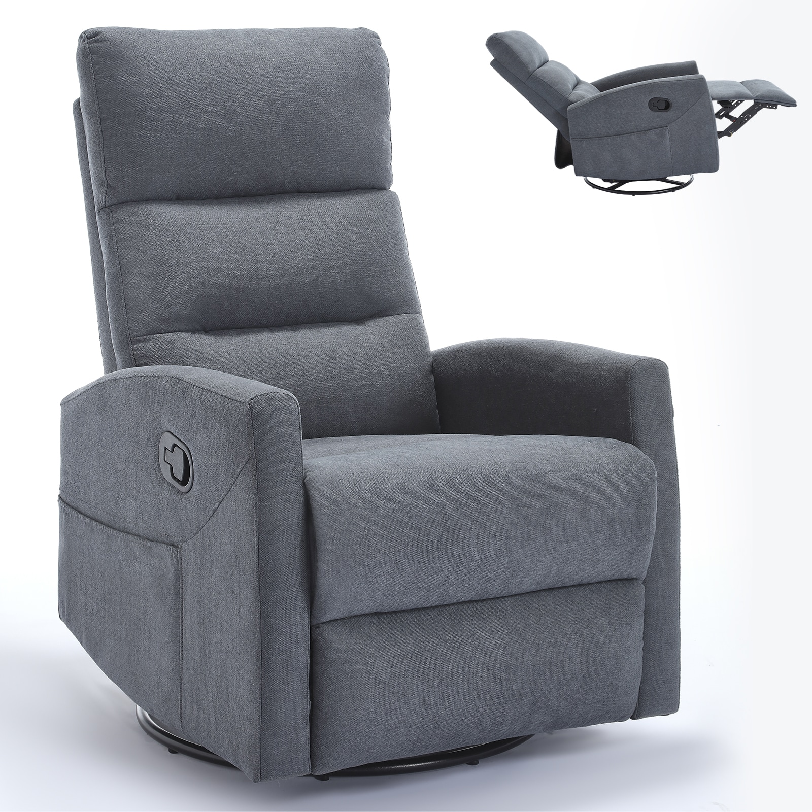 Flynama SH289293 Grey Polyester Upholstered Tufted Swivel Zero Gravity Recliner