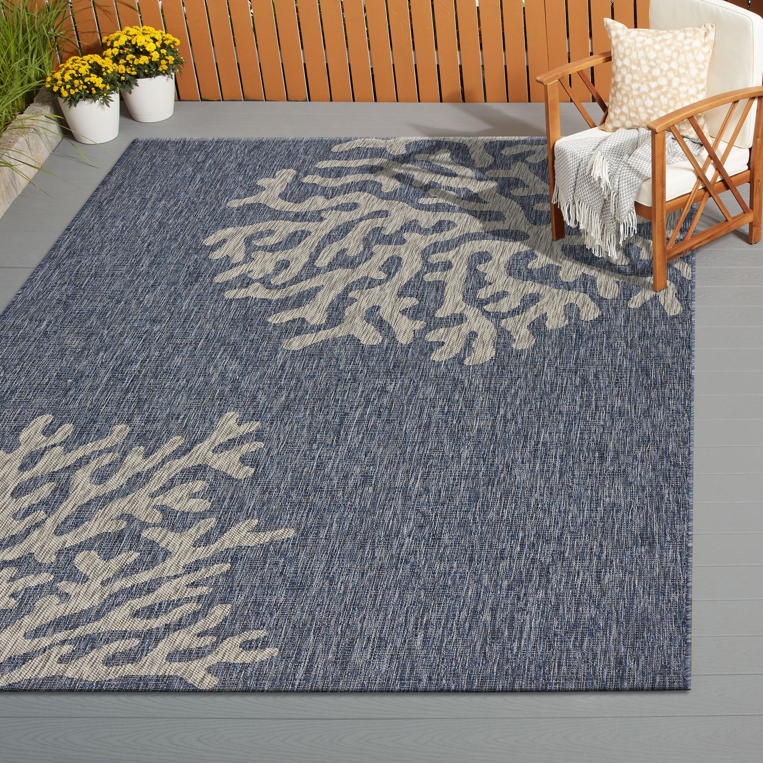 LR Home 7431A9084934J8 2 X 3 (ft) Navy / Gray Indoor/Outdoor Floral/Botanical Area Rug